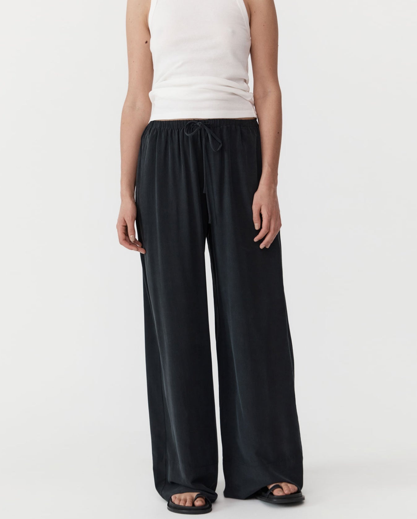 Relaxed Silk Pants - Washed Black - 1