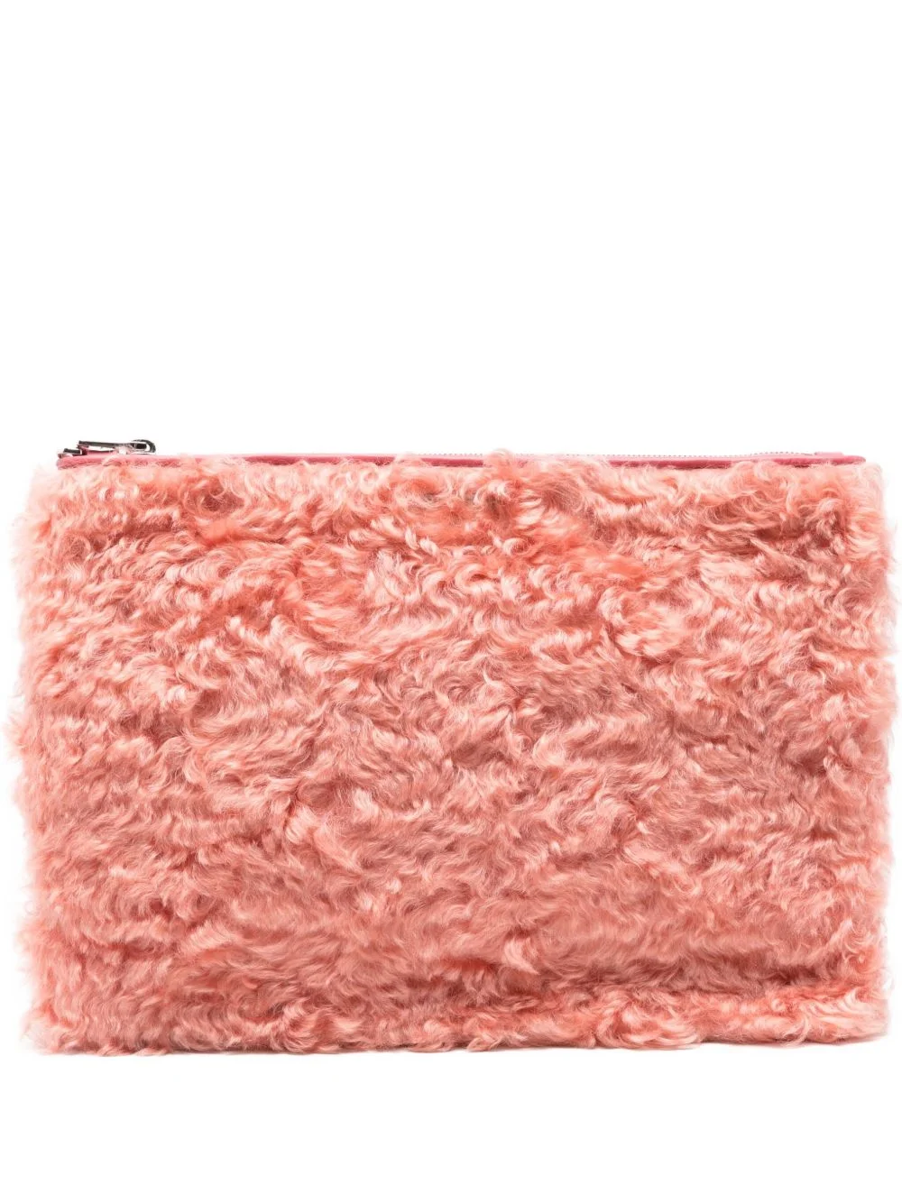 zip-top shearling clutch bag - 1