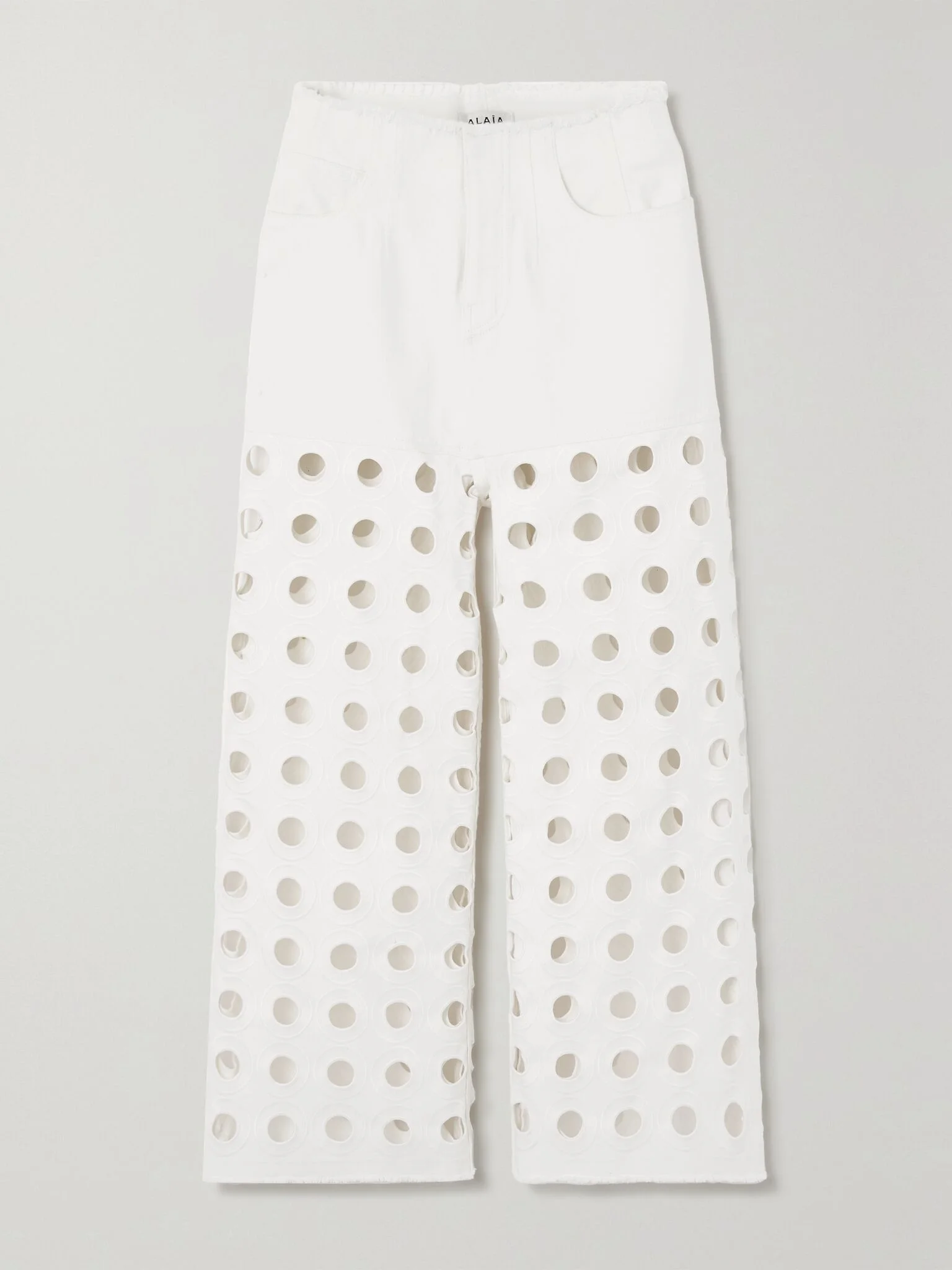 Embroidered laser-cut frayed low-rise jeans White - 1