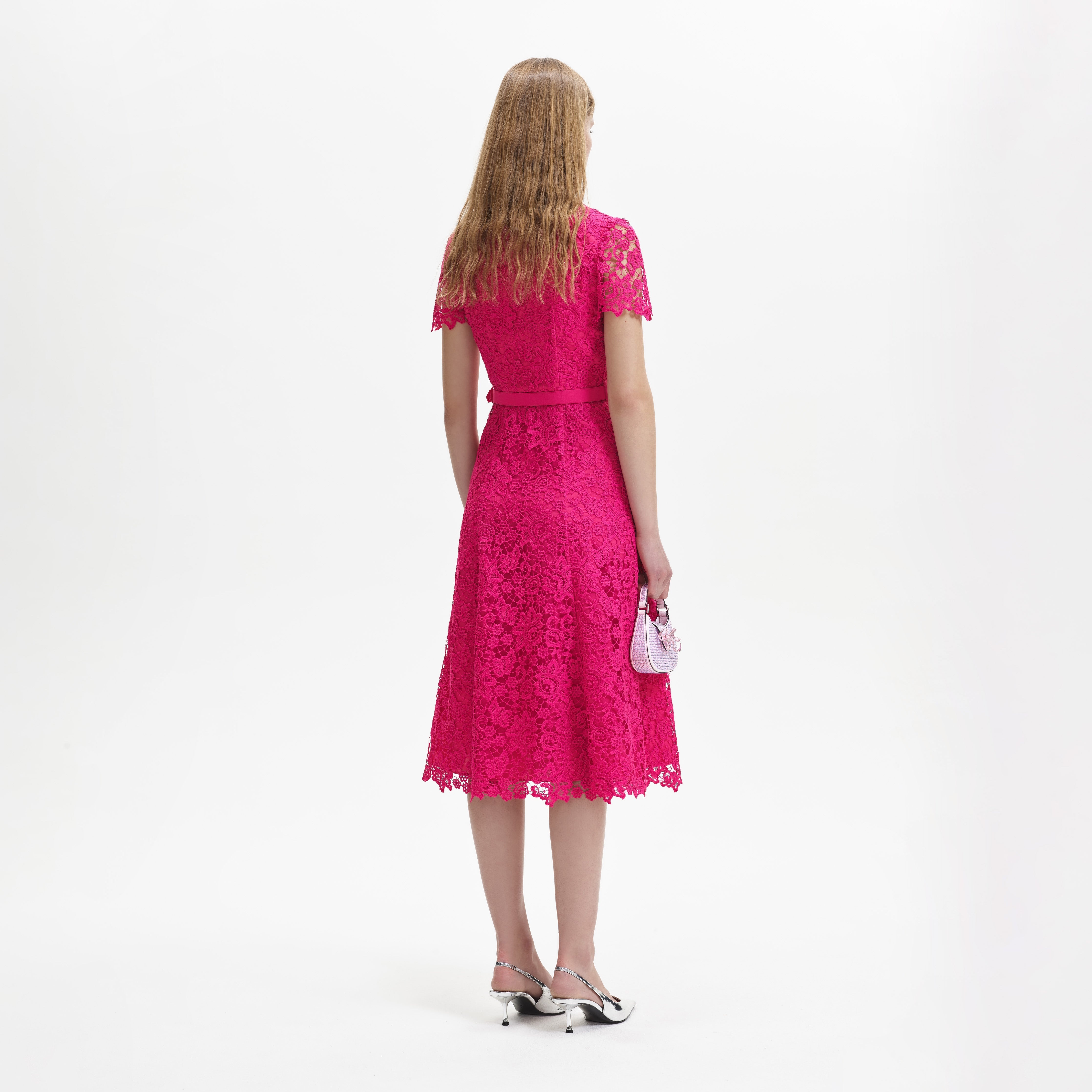 self-portrait Magenta Lace Midi Dress | REVERSIBLE