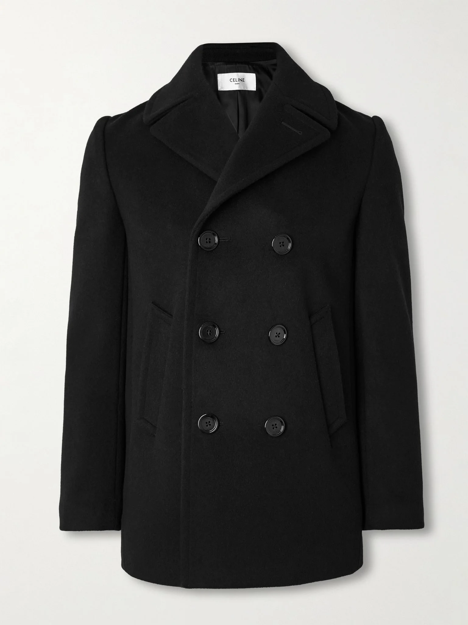 Slim-Fit Double-Breasted Cashmere Coat Black - 1