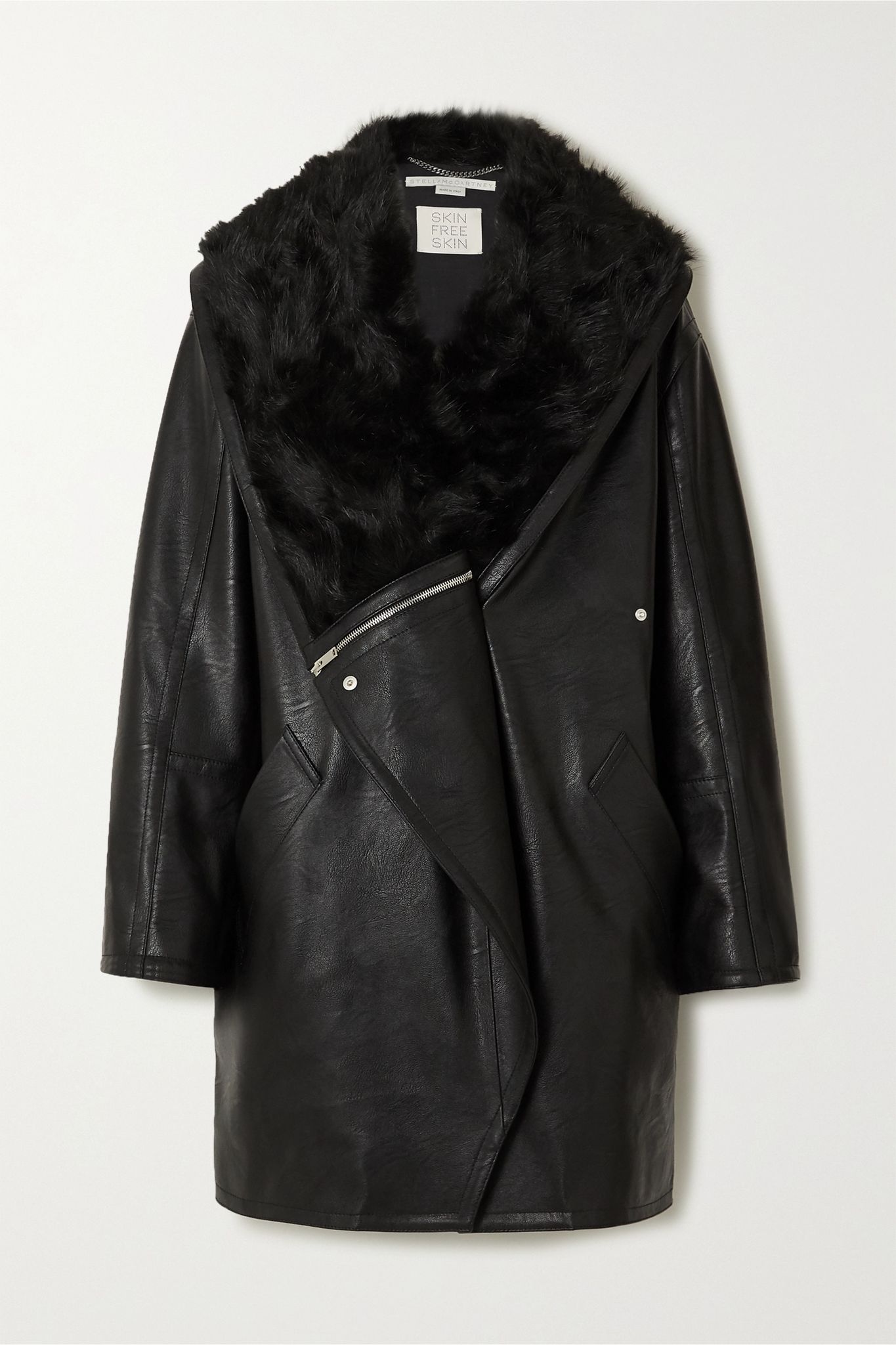 Oversized vegetarian leather and faux fur jacket - 1