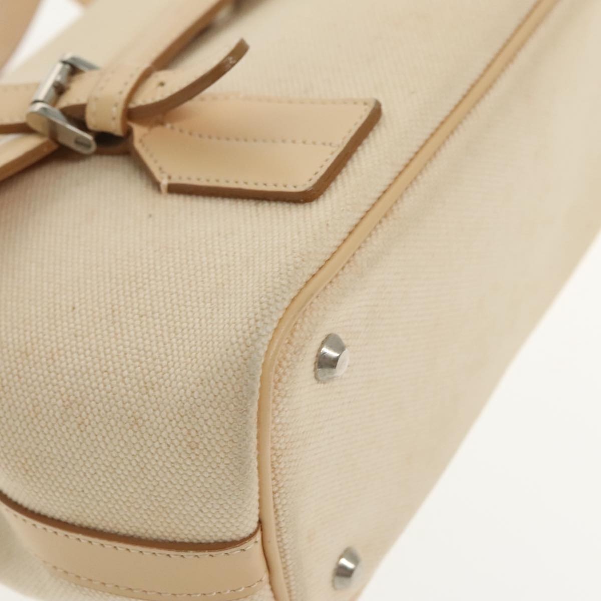 Burberry Hand Bag Canvas Leather White Beige Silver - 15