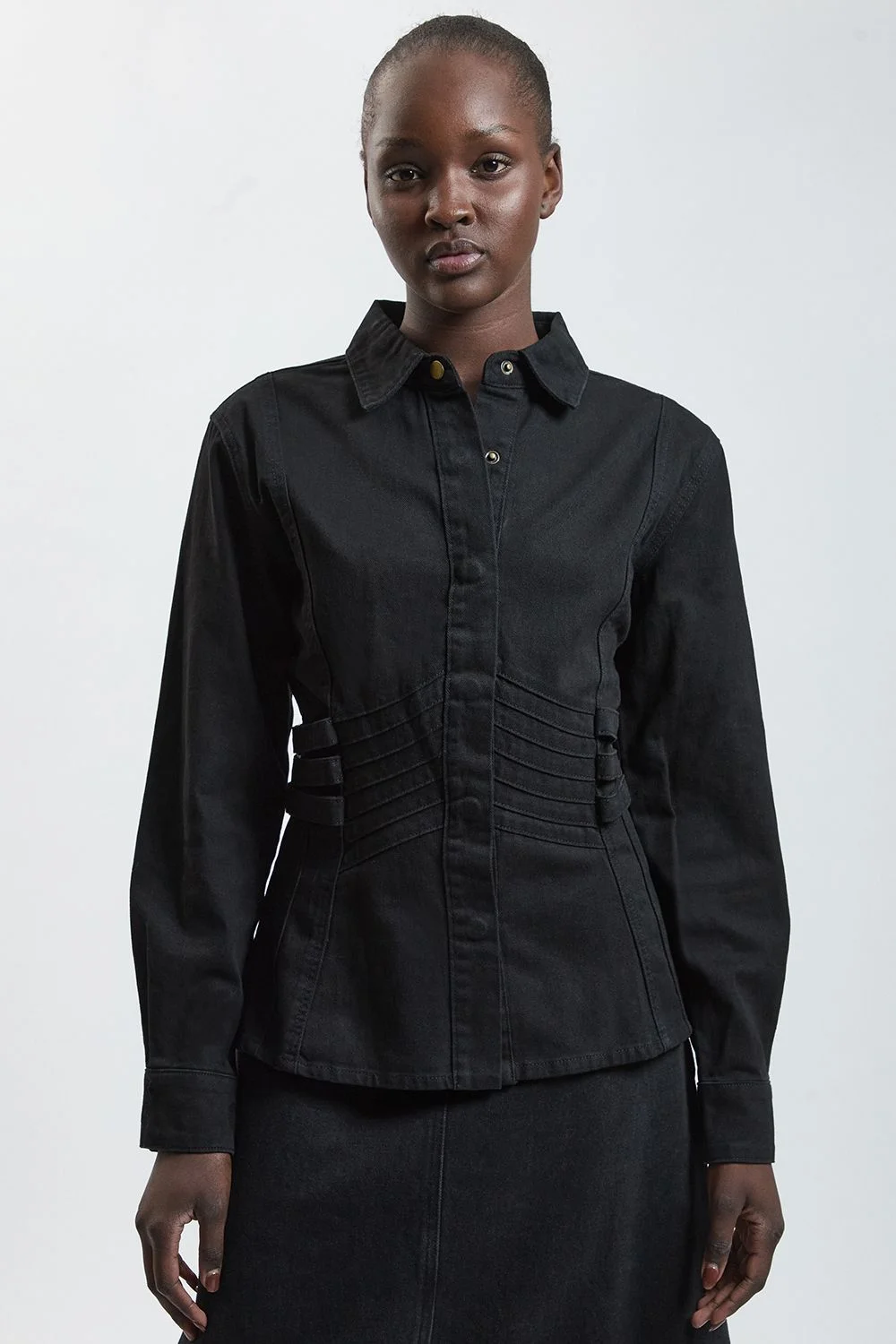 Denim Corset Detail Shirt - 1