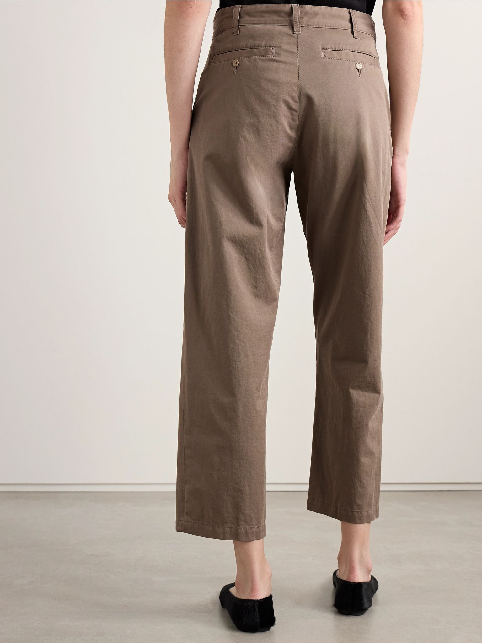 Zalenka cropped cotton and cashmere-blend twill straight-leg pants Taupe - 4