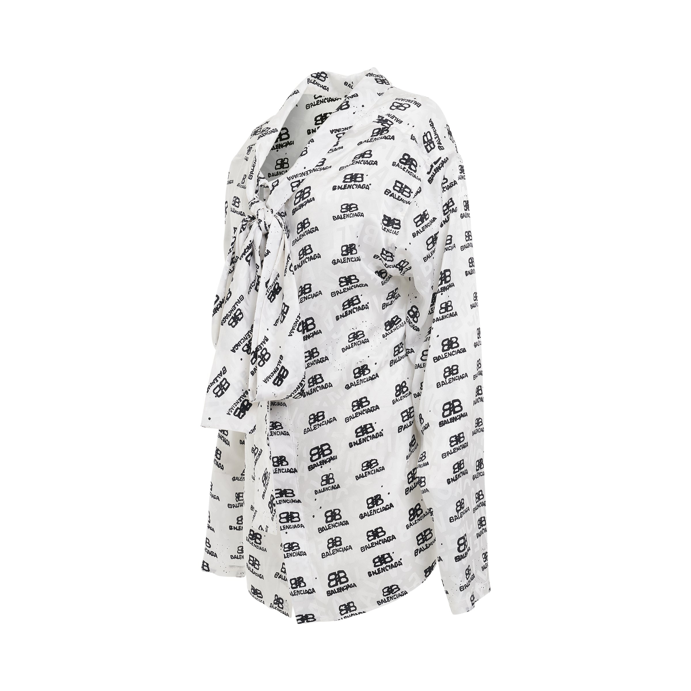 Jacquard Silk Shirt in White/Black - 2
