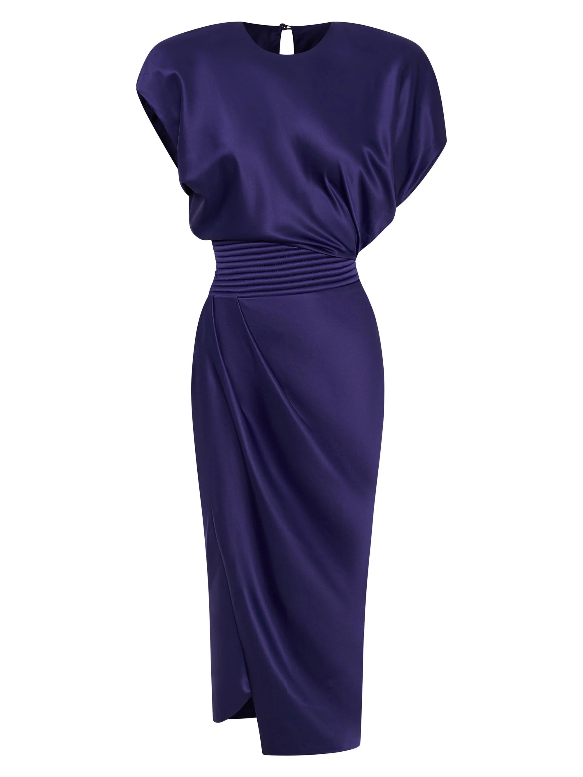 Women's Bond Satin Pleated Asymmetric Midi-Dress - Ink - 1