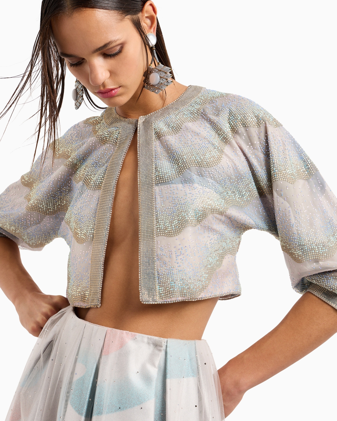 SHORT TULLE JACKET WITH CRYSTALS - 6