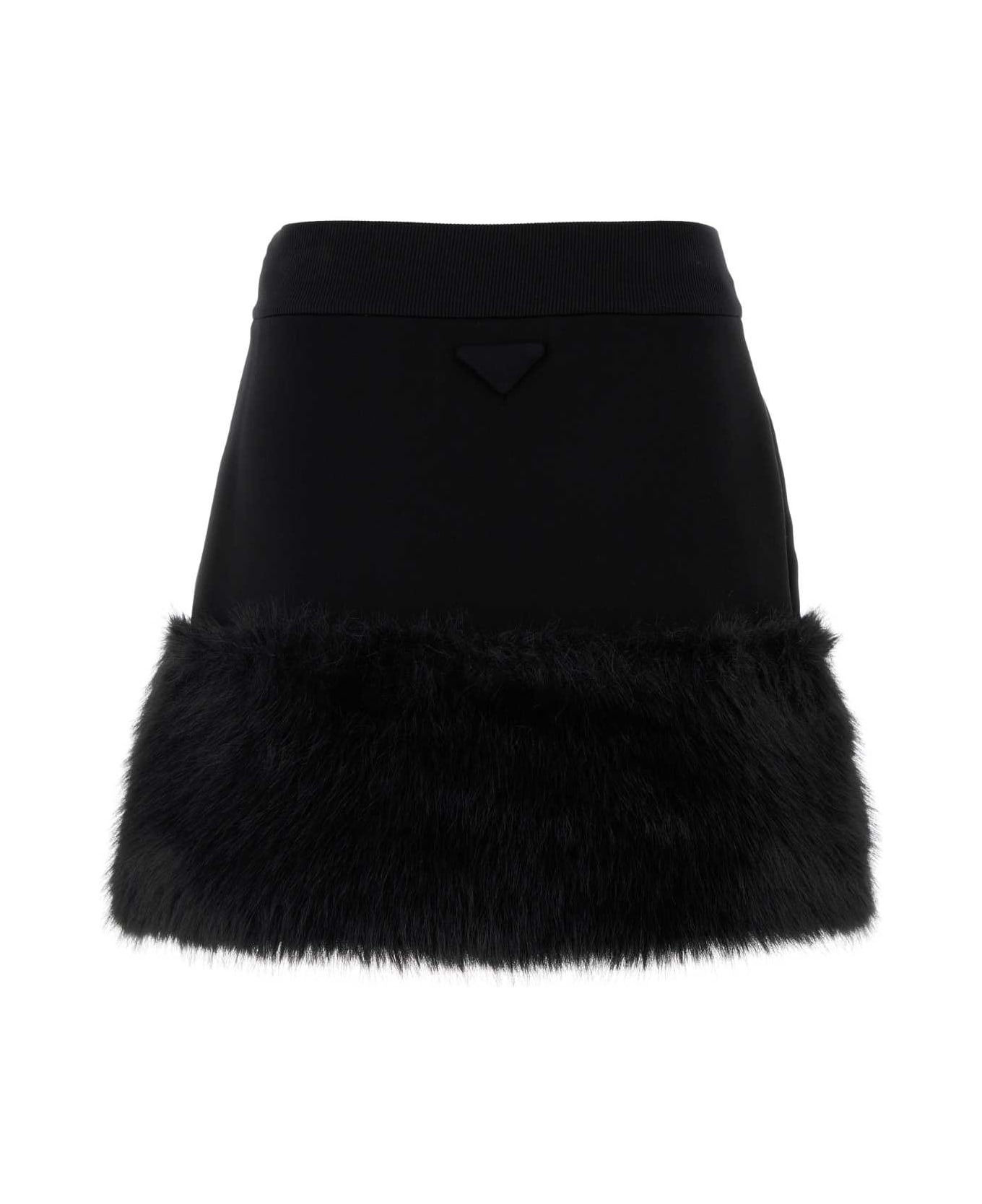 Black Cotton Blend Mini Skirt - 2