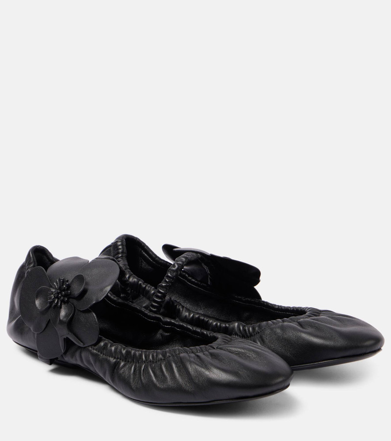 Orchid floral-appliqué leather Mary Jane flats 1