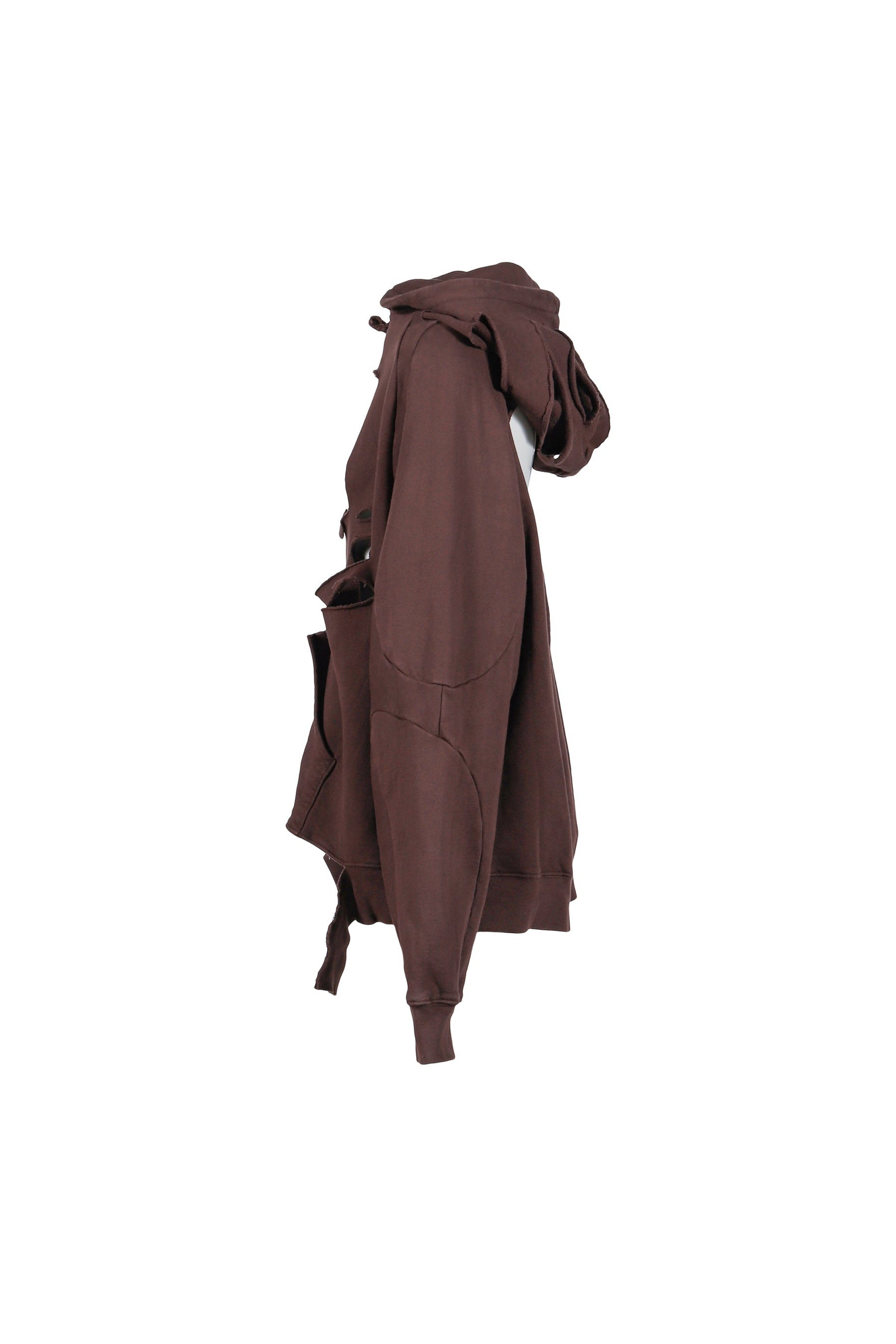 DISTRESSED OVERSIZED MULTILINE HOODIE / BRW - 3