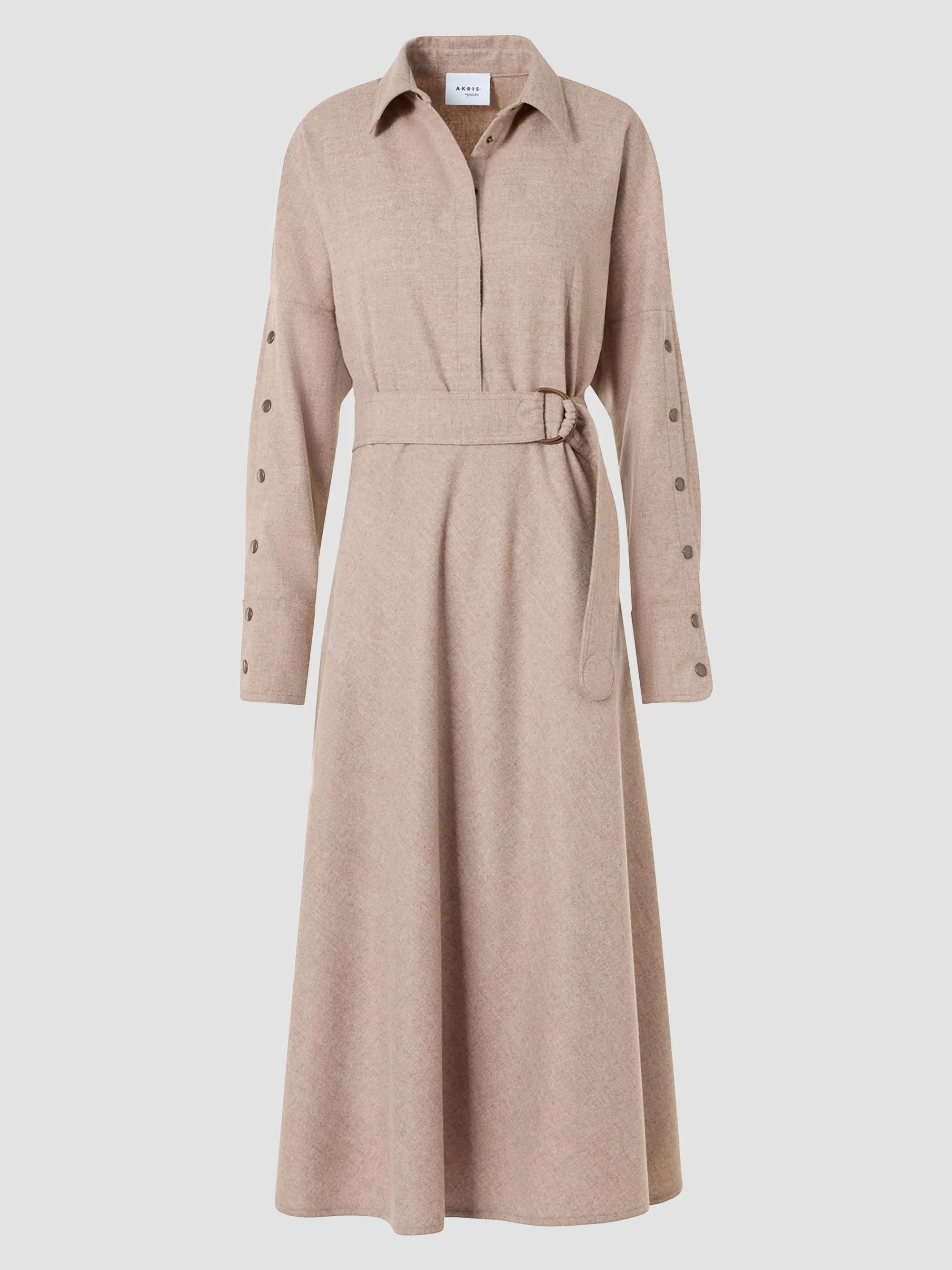 Women's Flannel Wool Trench Midi Dress - Oat - 1