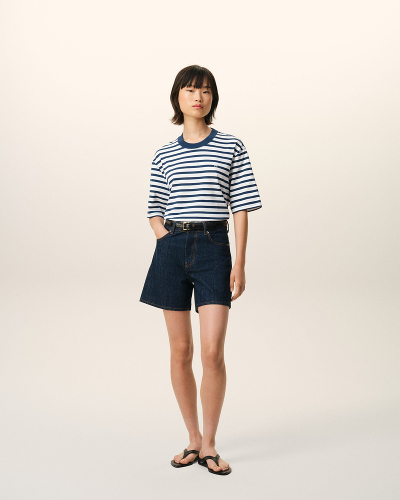 AMI Paris BLUE COTTON BOXY FIT MARINIERE AMI DE COEUR T-SHIRT outlook