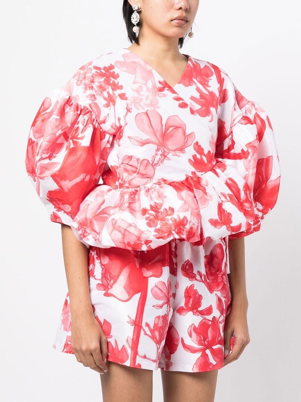 puff sleeve floral-print top - 3