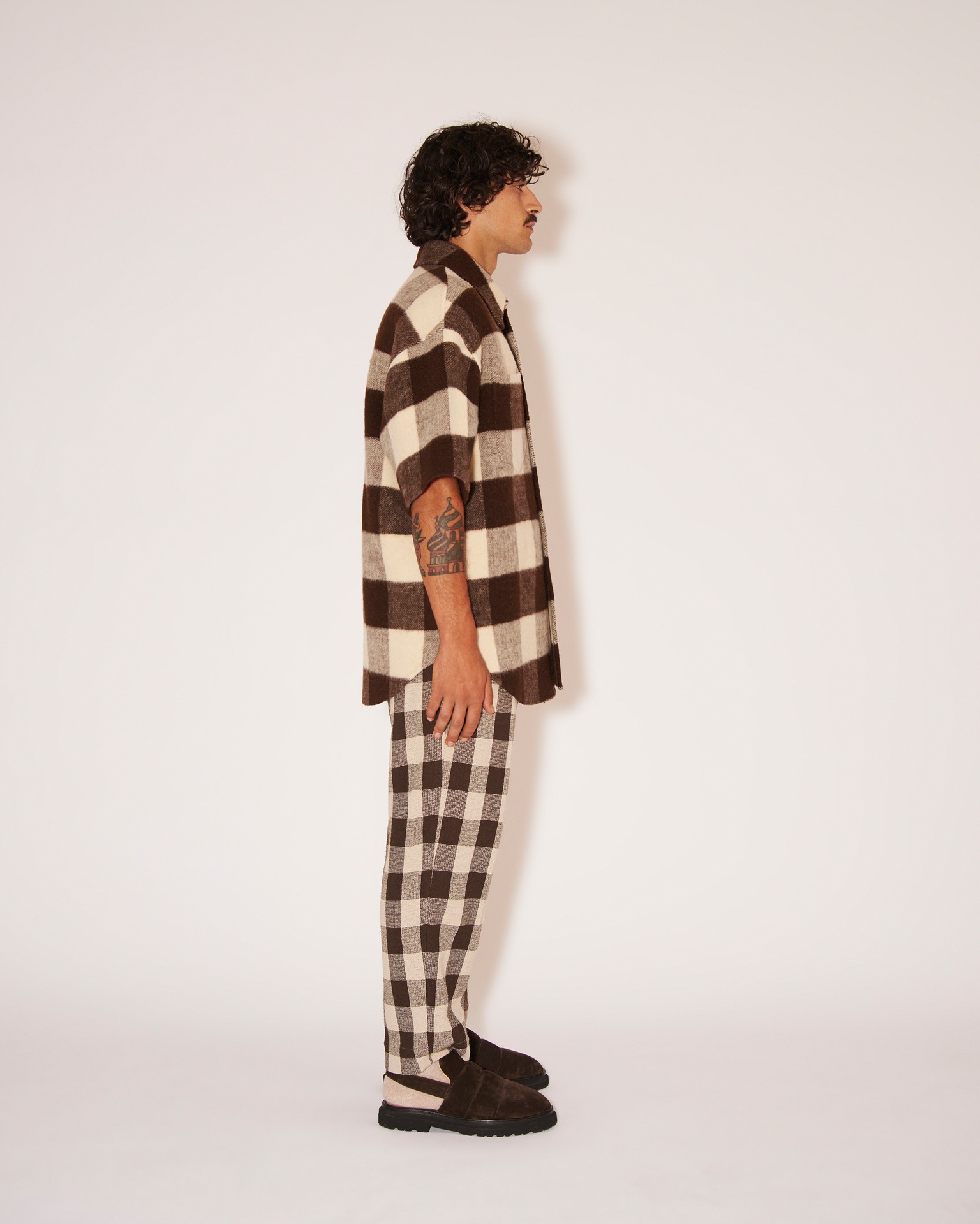 JAIN - Lightweight gingham tile print pants - Brown&Ecru - 3