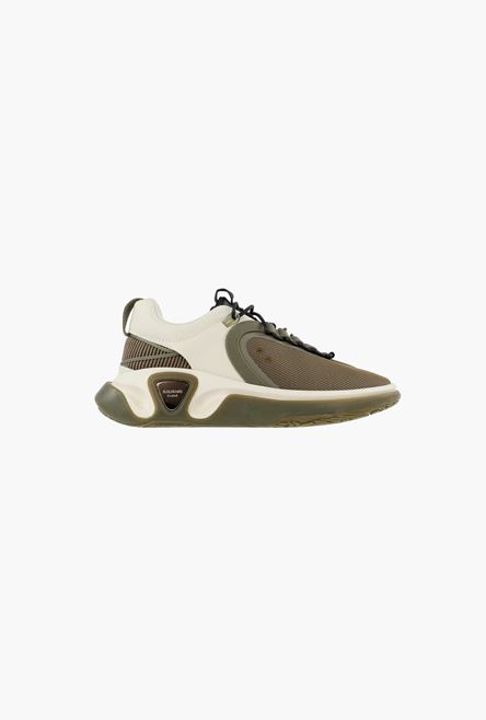 Khaki and beige leather and mesh B-Runner sneakers - 1