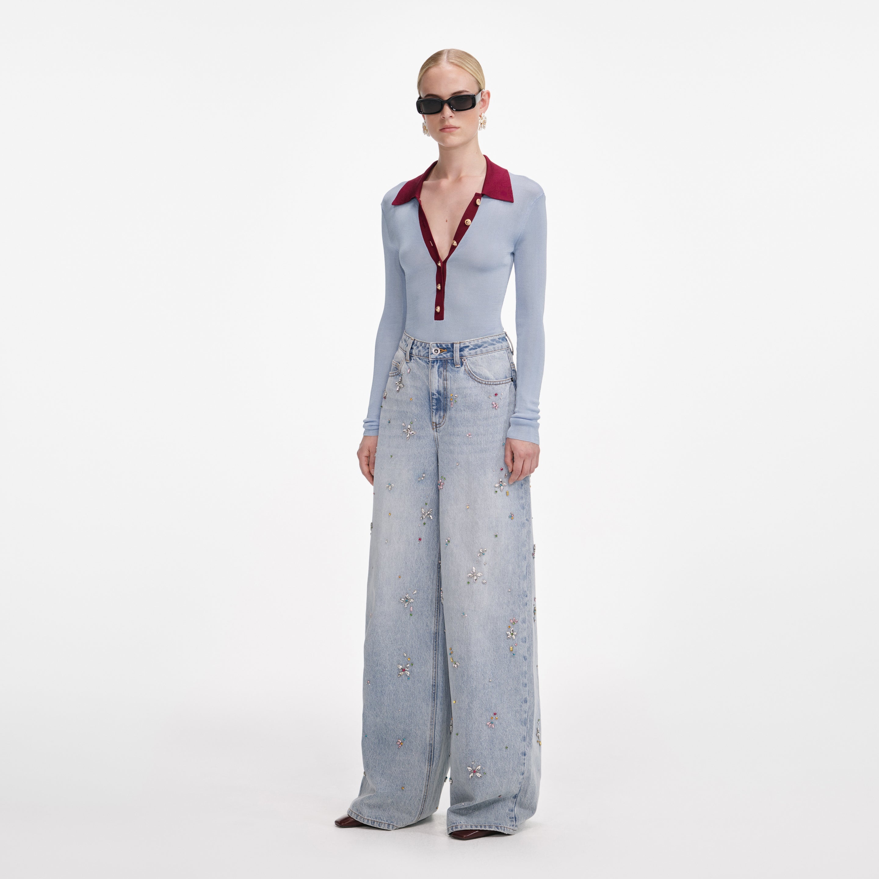 Blue Viscose Knit Bodysuit - 2