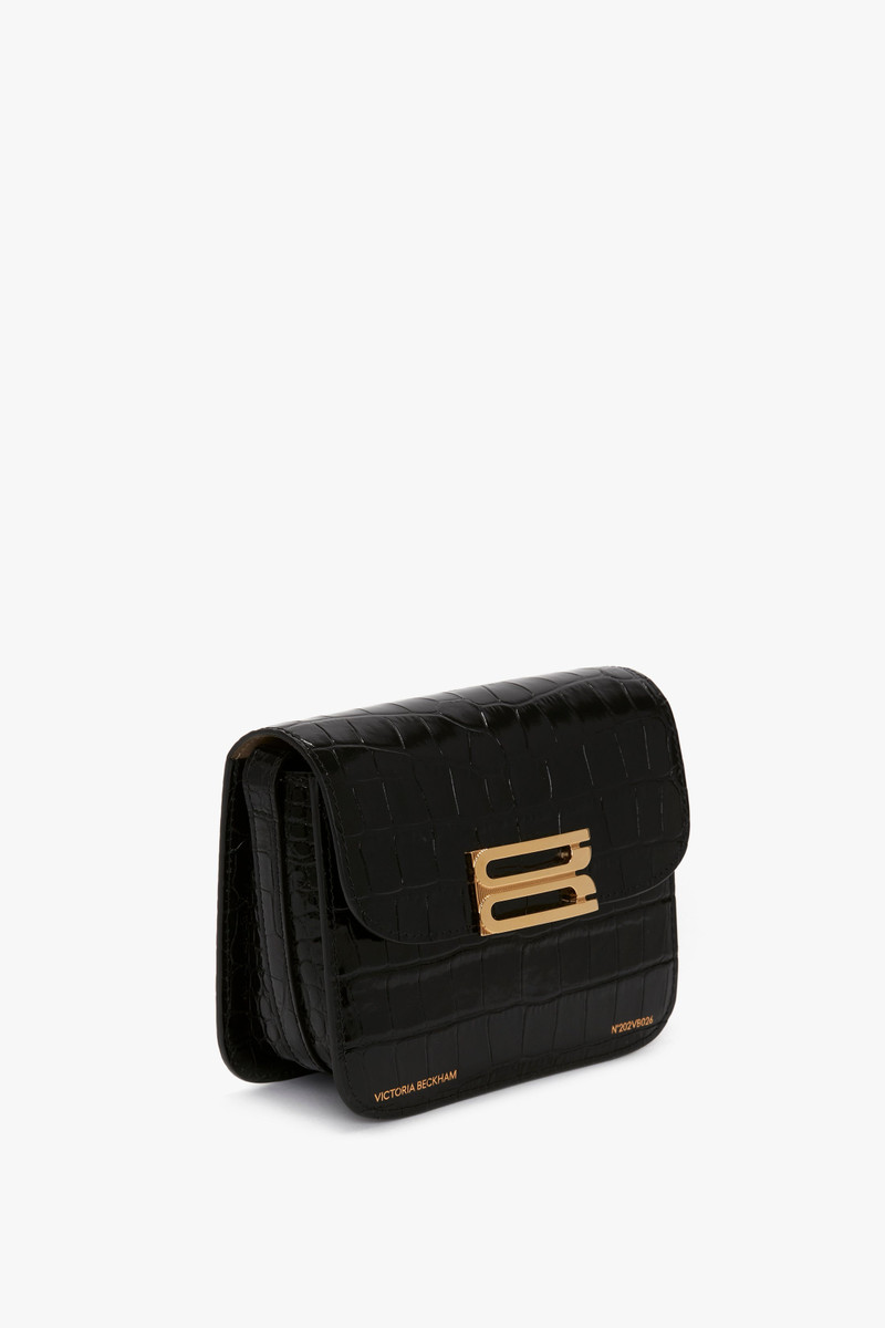 Mini Frame Shoulder Bag In Black Croc-Effect Leather 3