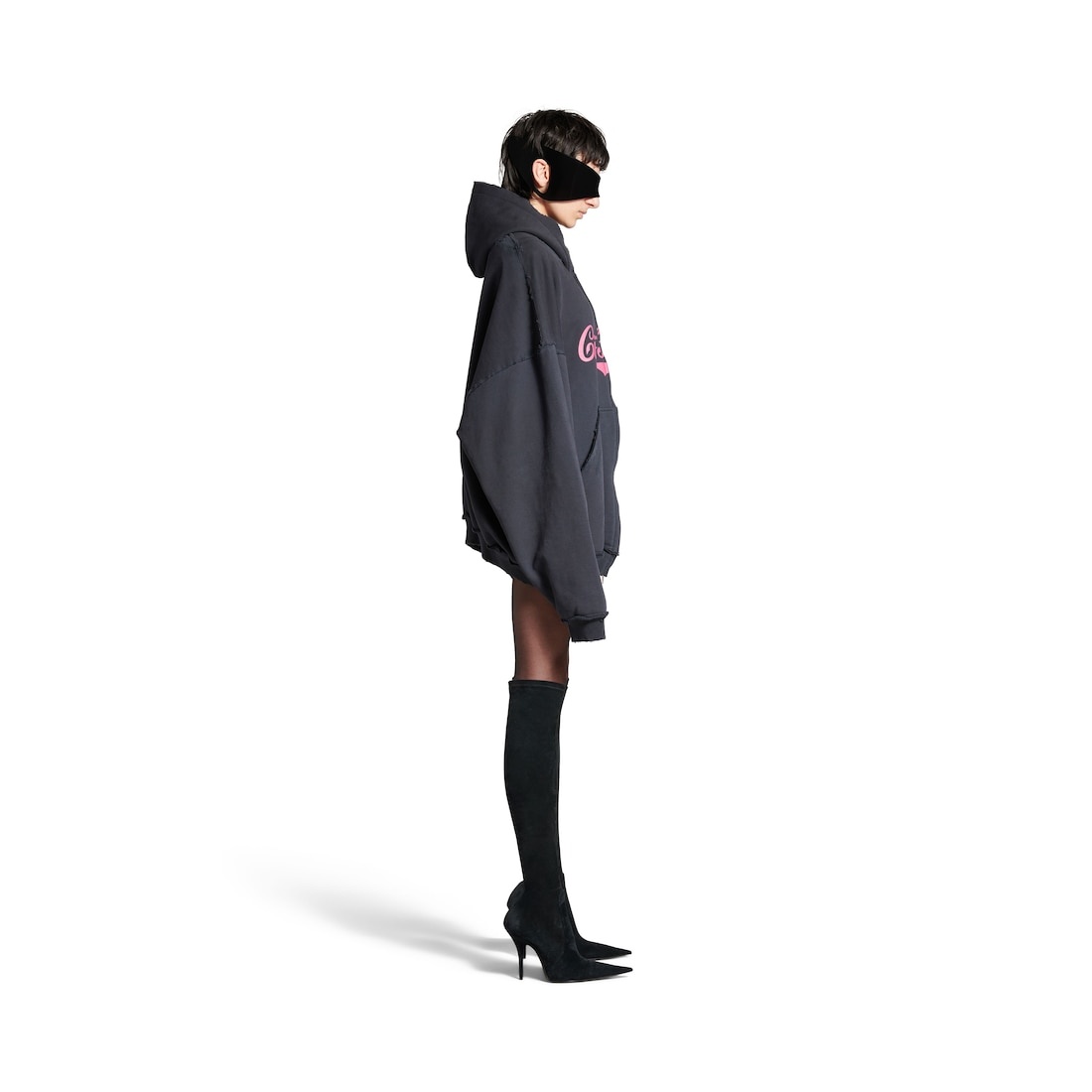 Women's Ciao Bello Pulled Hoodie Large Fit in Black - 3