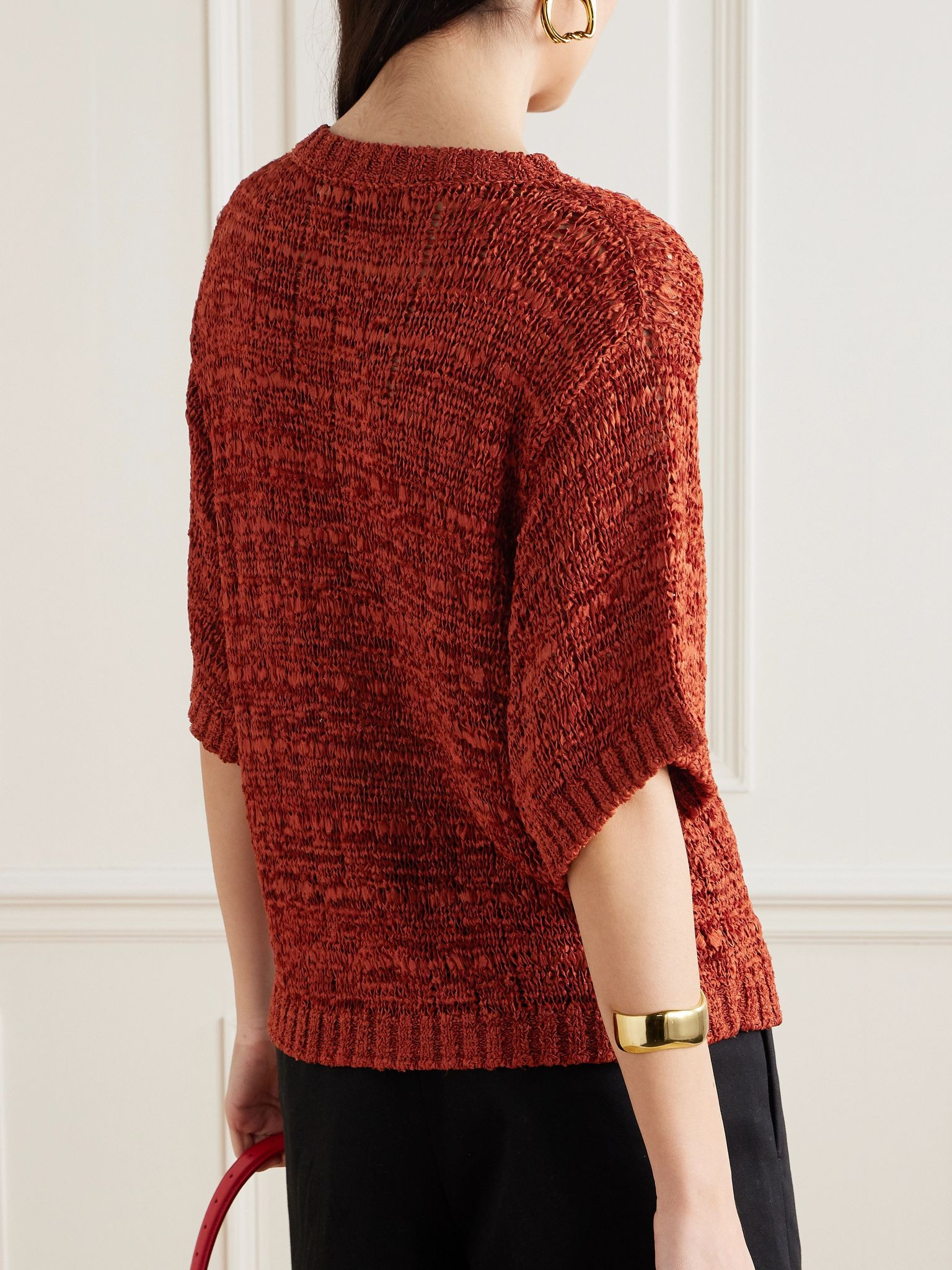 Open-knit silk top Red - 3