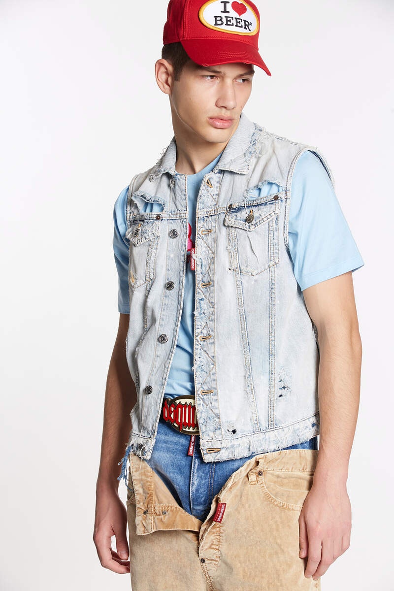 VINTAGE DESTROYED WASH CLASSIC JEAN VEST - 1