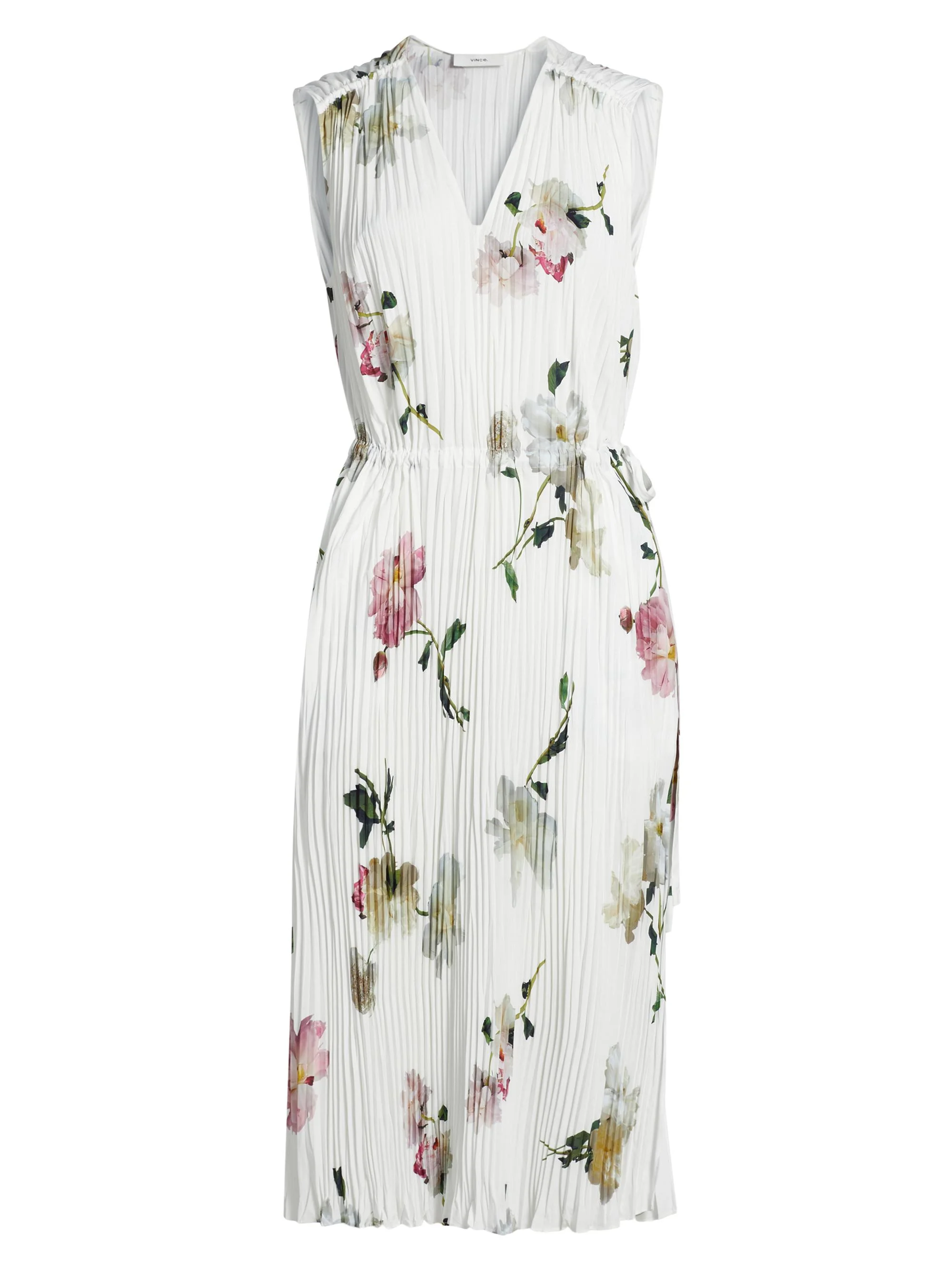 Women's Wilted Peony Pleated V-Neck Midi-Dress - White Peony - 1
