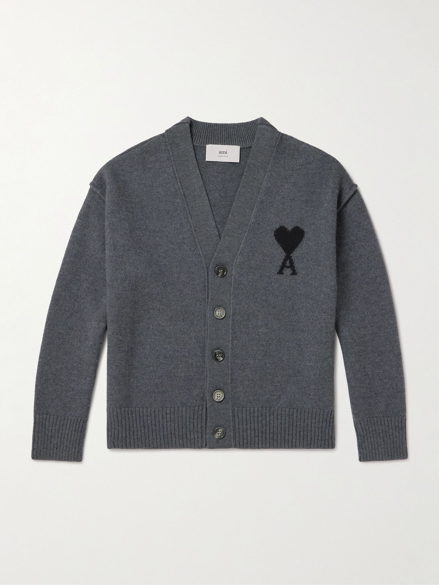 Logo-Intarsia Virgin Wool Cardigan Gray - 1