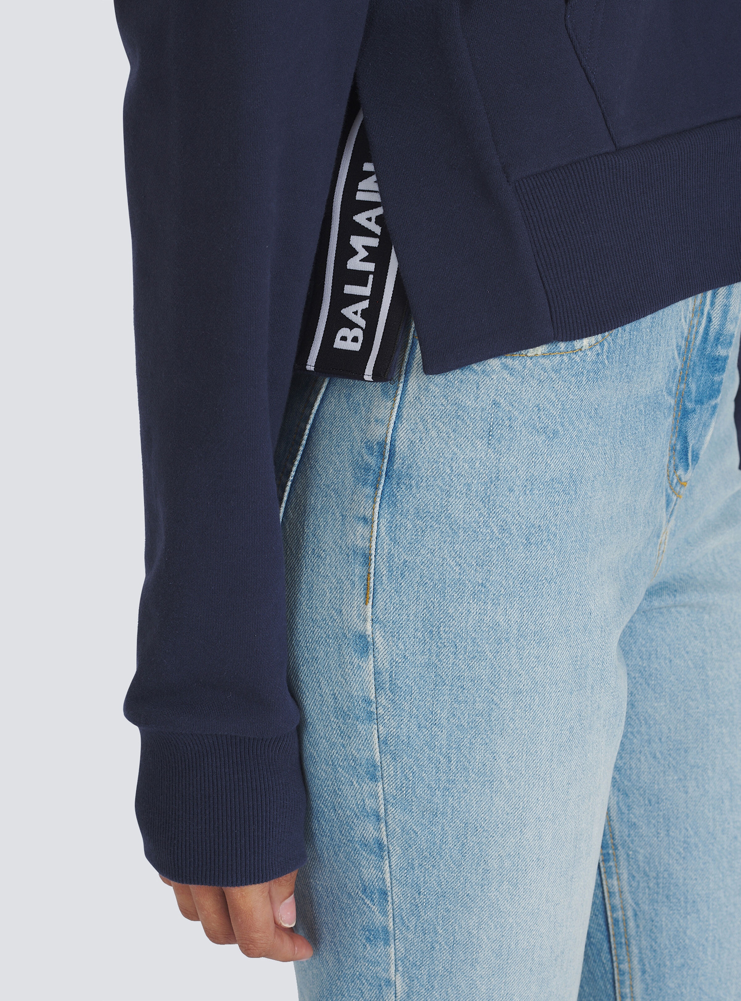 Eco-designed cotton sweatshirt with flocked Balmain logo - 8