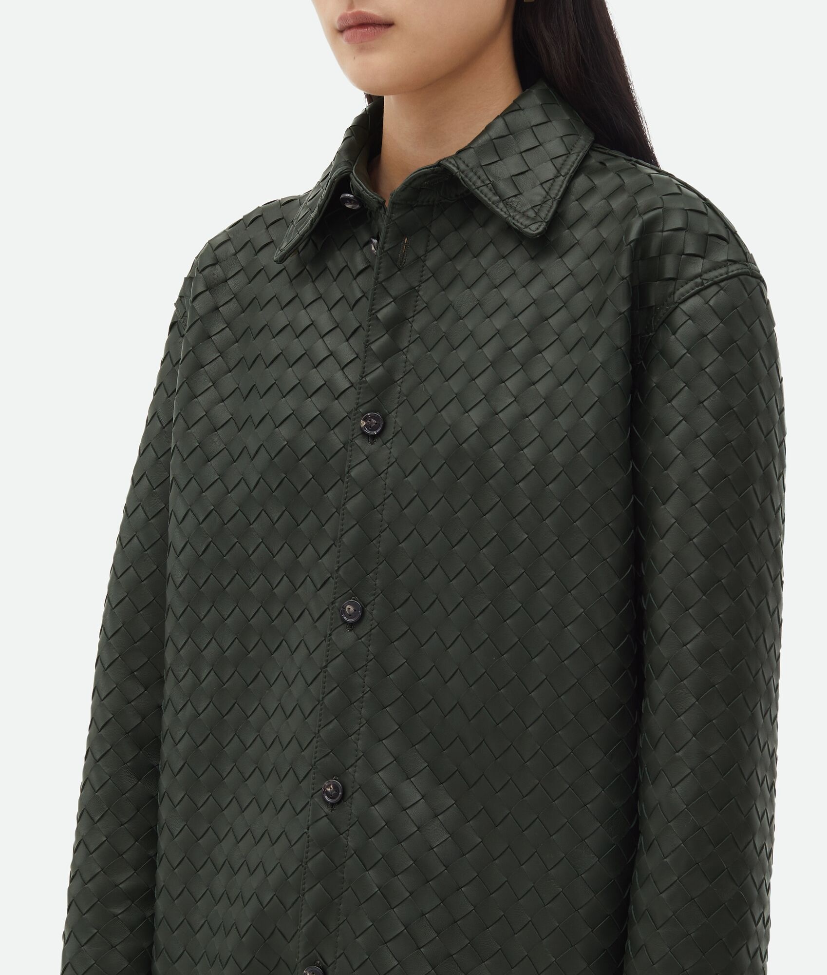 Intrecciato Oversized Leather Shirt - 4