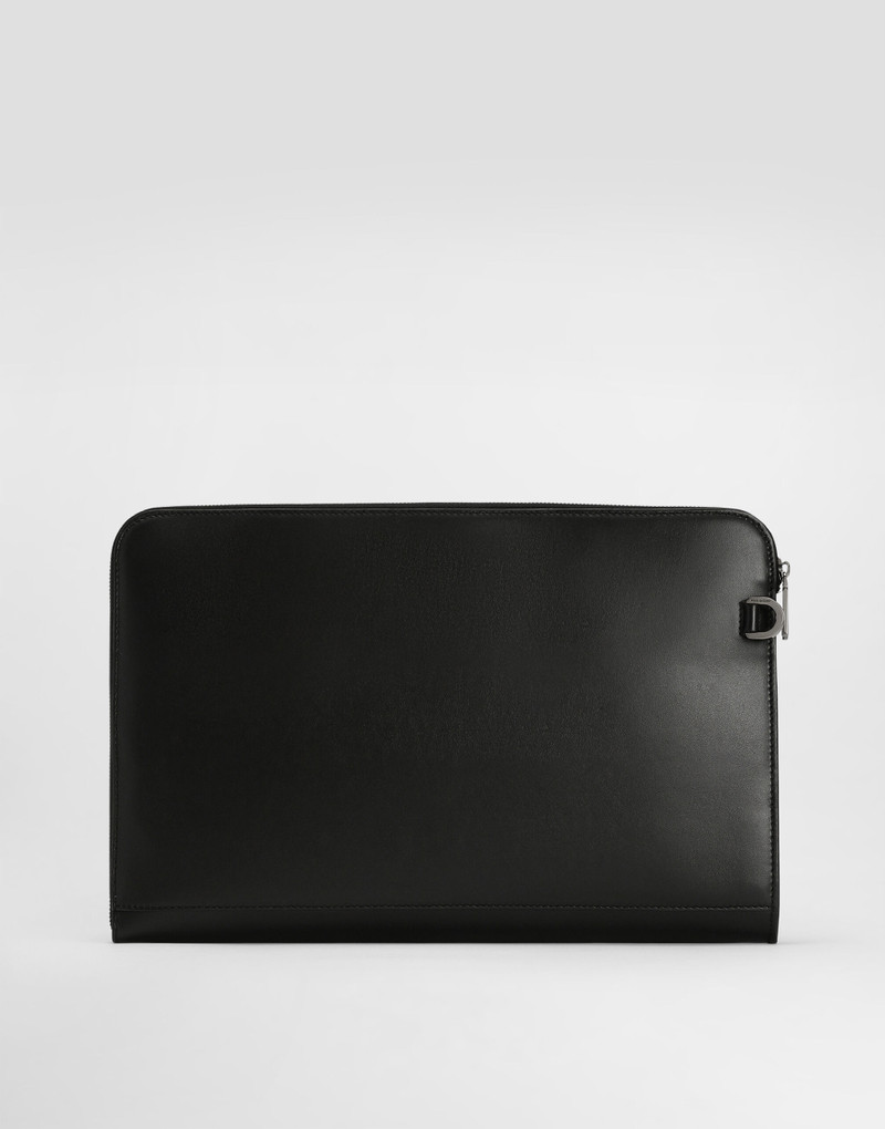 Large calfskin pouch with raised logo 4