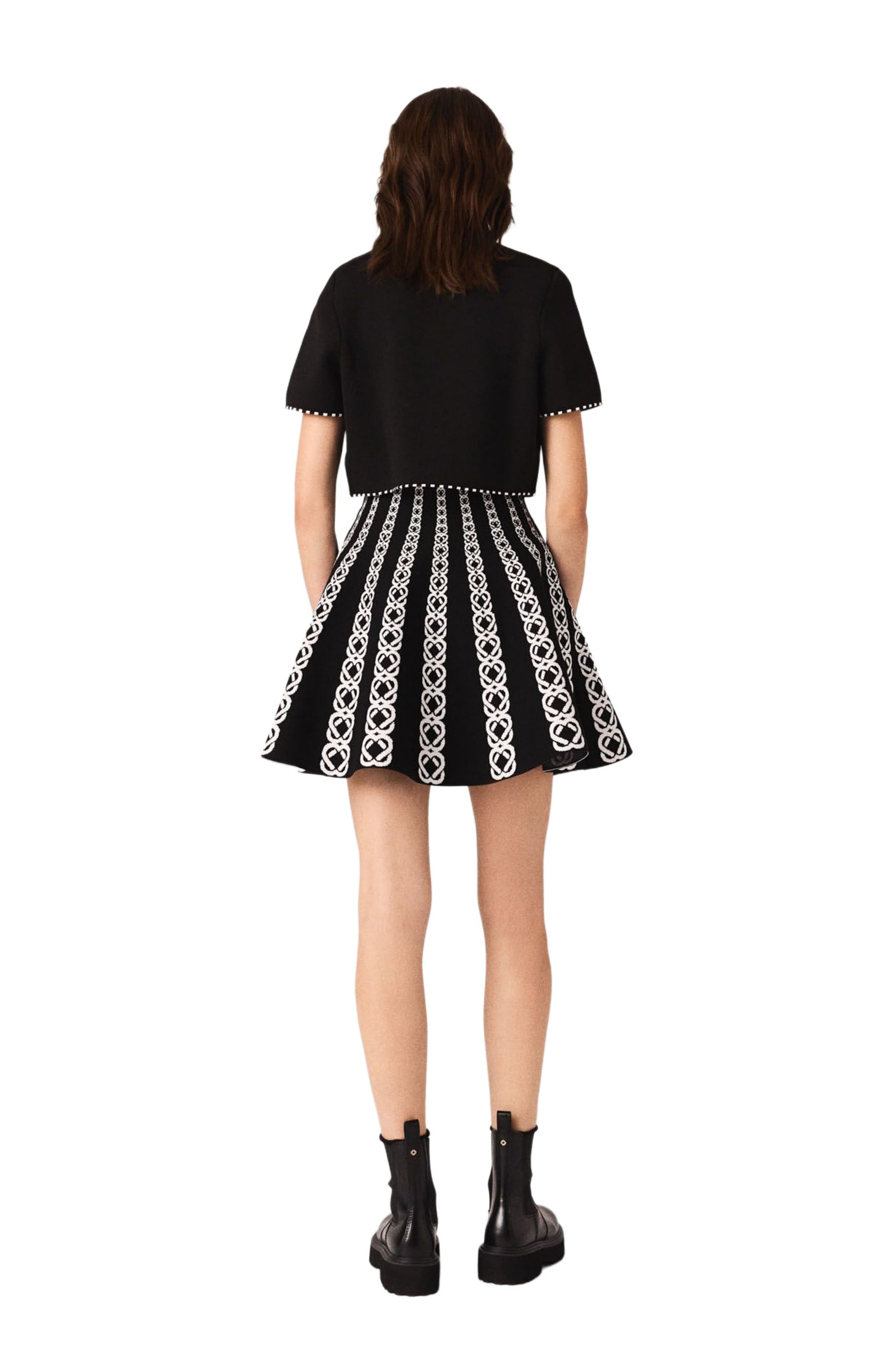 maje Cropped short sleeve cardigan in Black/ecru at Nordstrom - 2