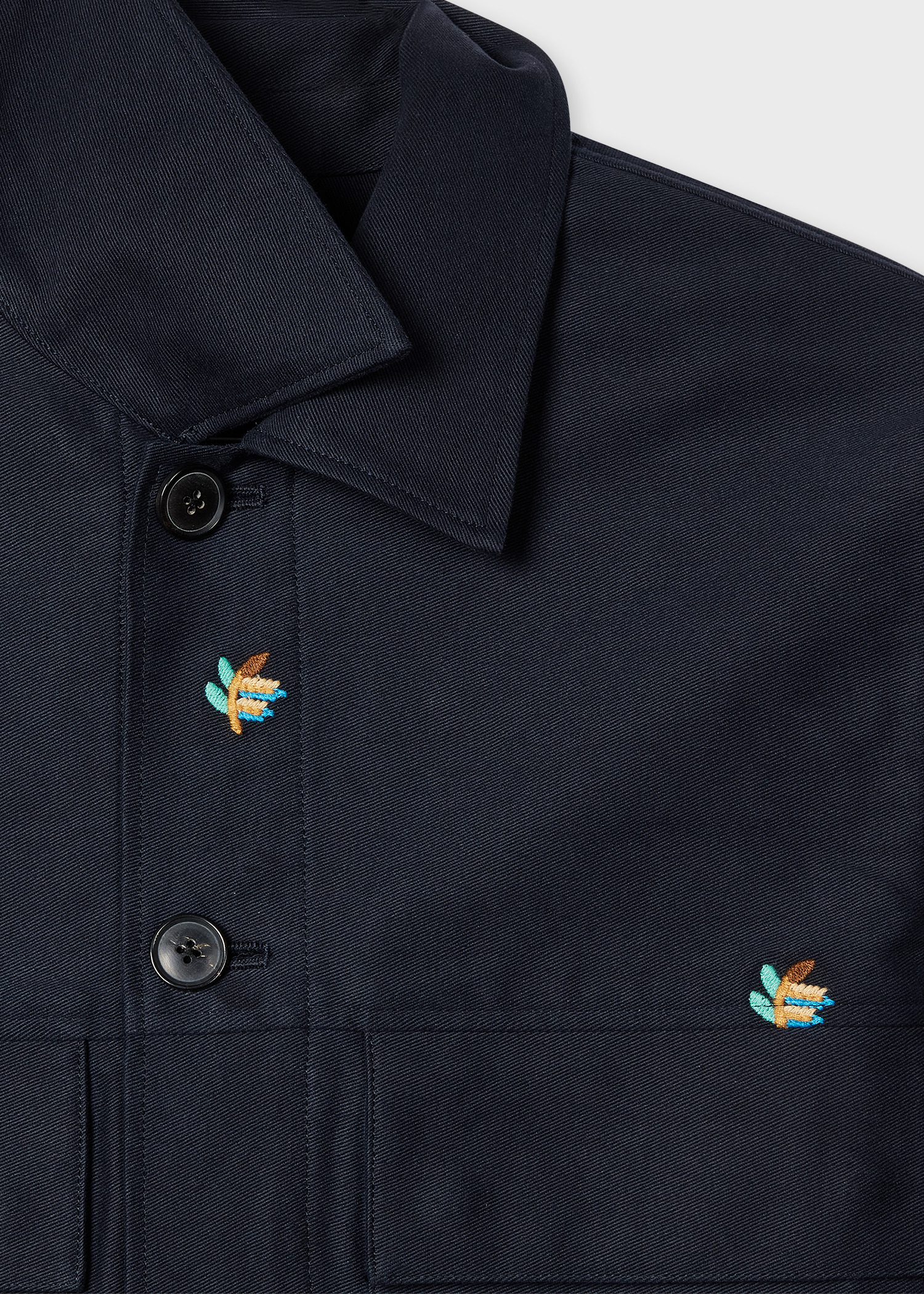 Navy Embroidered Leaf Cotton Overshirt - 3