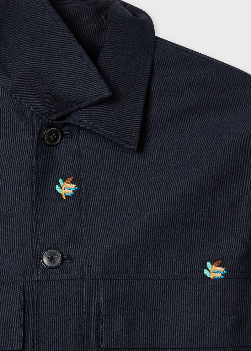 Navy Embroidered Leaf Cotton Overshirt 3