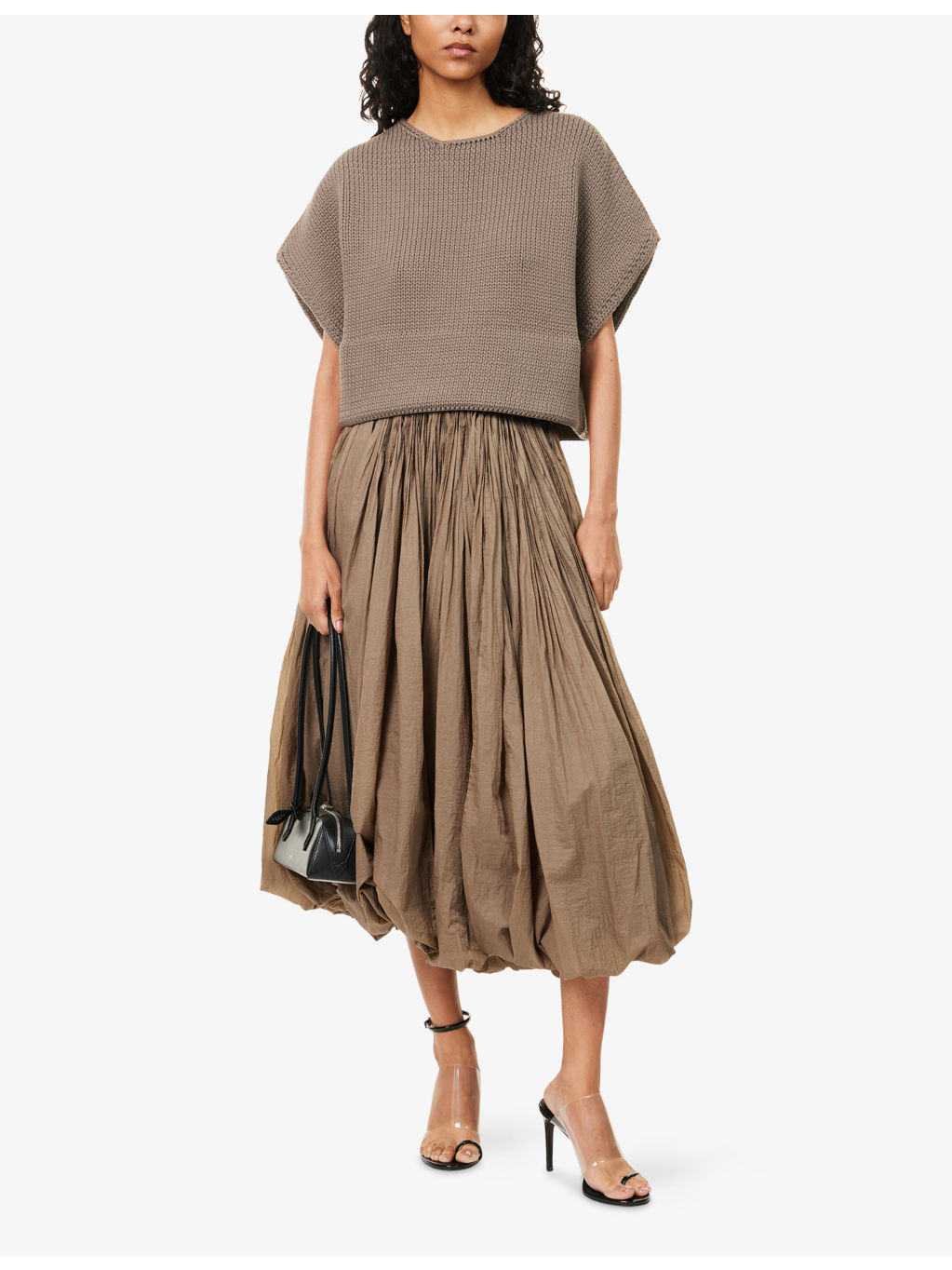 Short-Sleeve Cropped Cotton-Blend Knit Top - 2