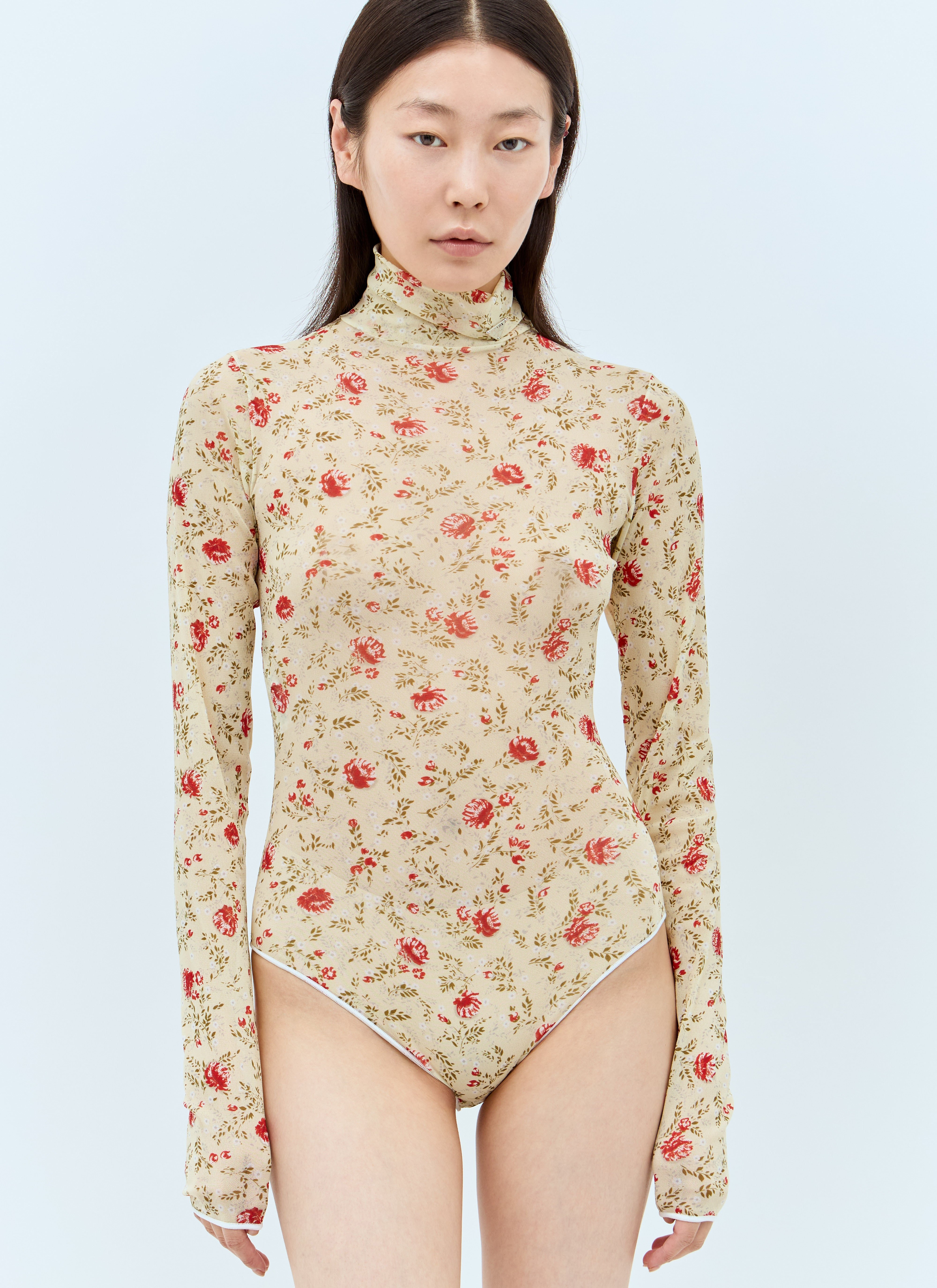 Printed Stretch Tulle Bodysuit - 1