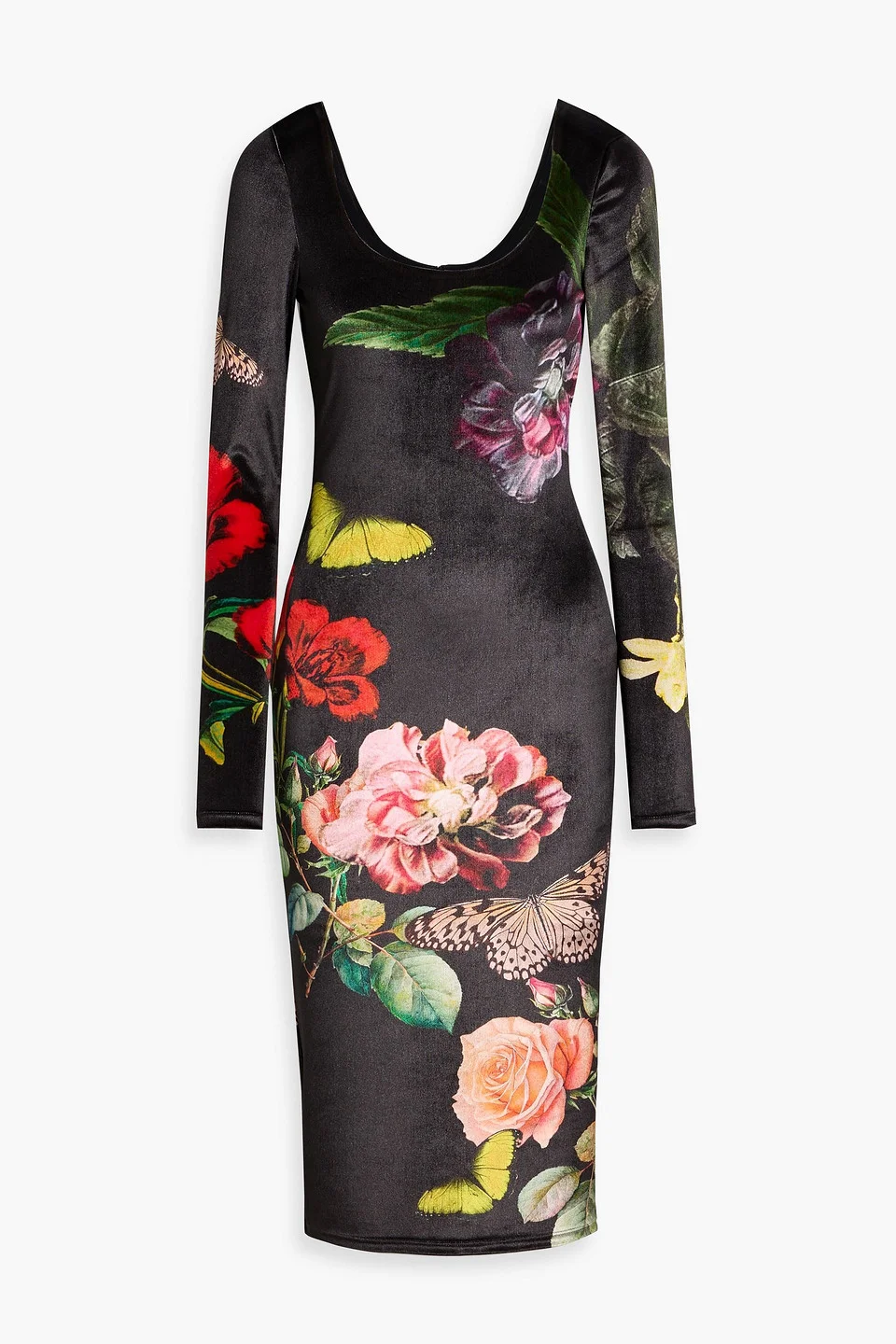Delora floral-print stretch-velvet midi dress - 1