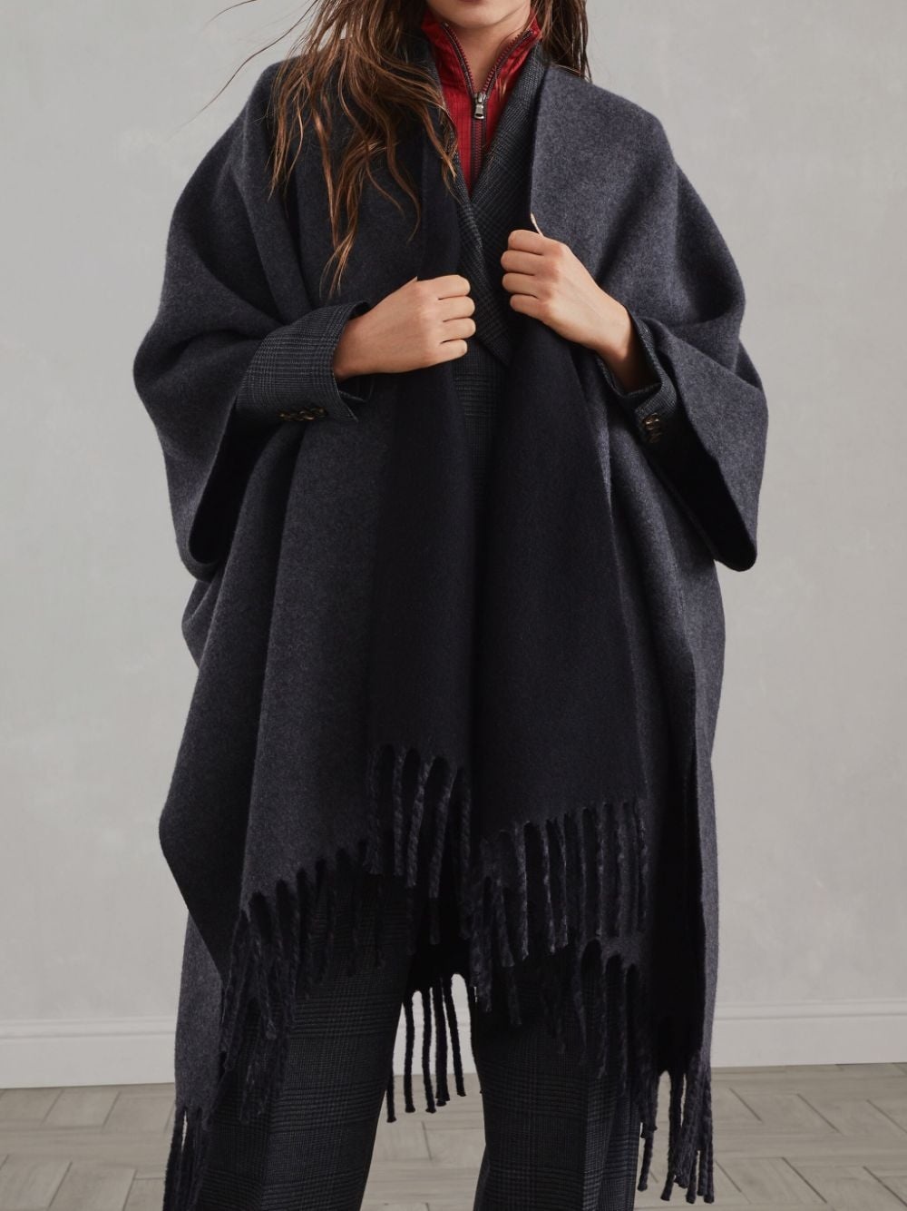 fringe-detail poncho - 3