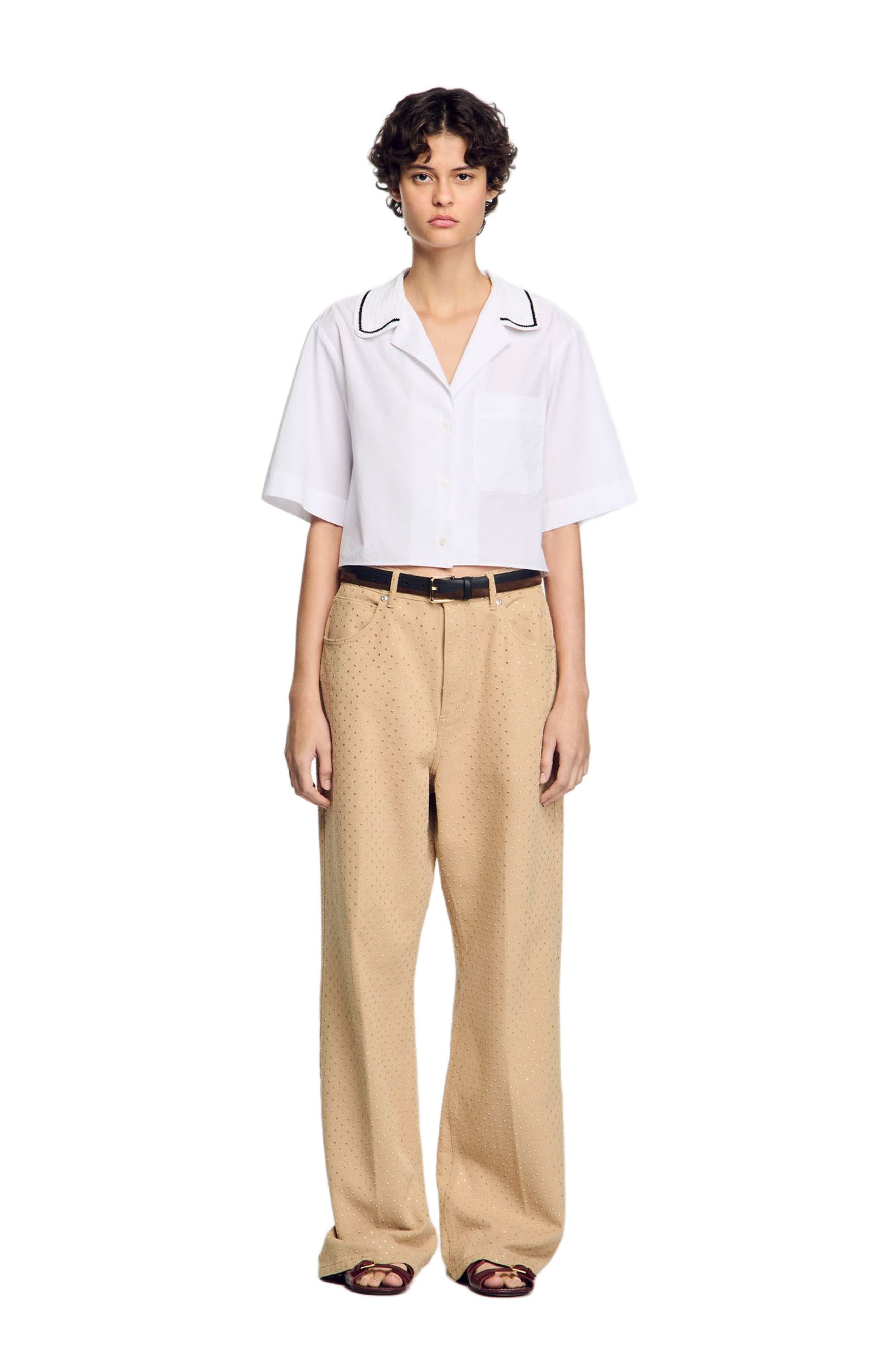 SANDRO Crochet collar shirt in White at Nordstrom - 1