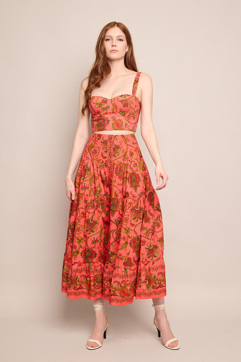 Cara Cara Margarita Skirt
A Fit and Flare Midi Skirt with Intricate Tiered Details outlook