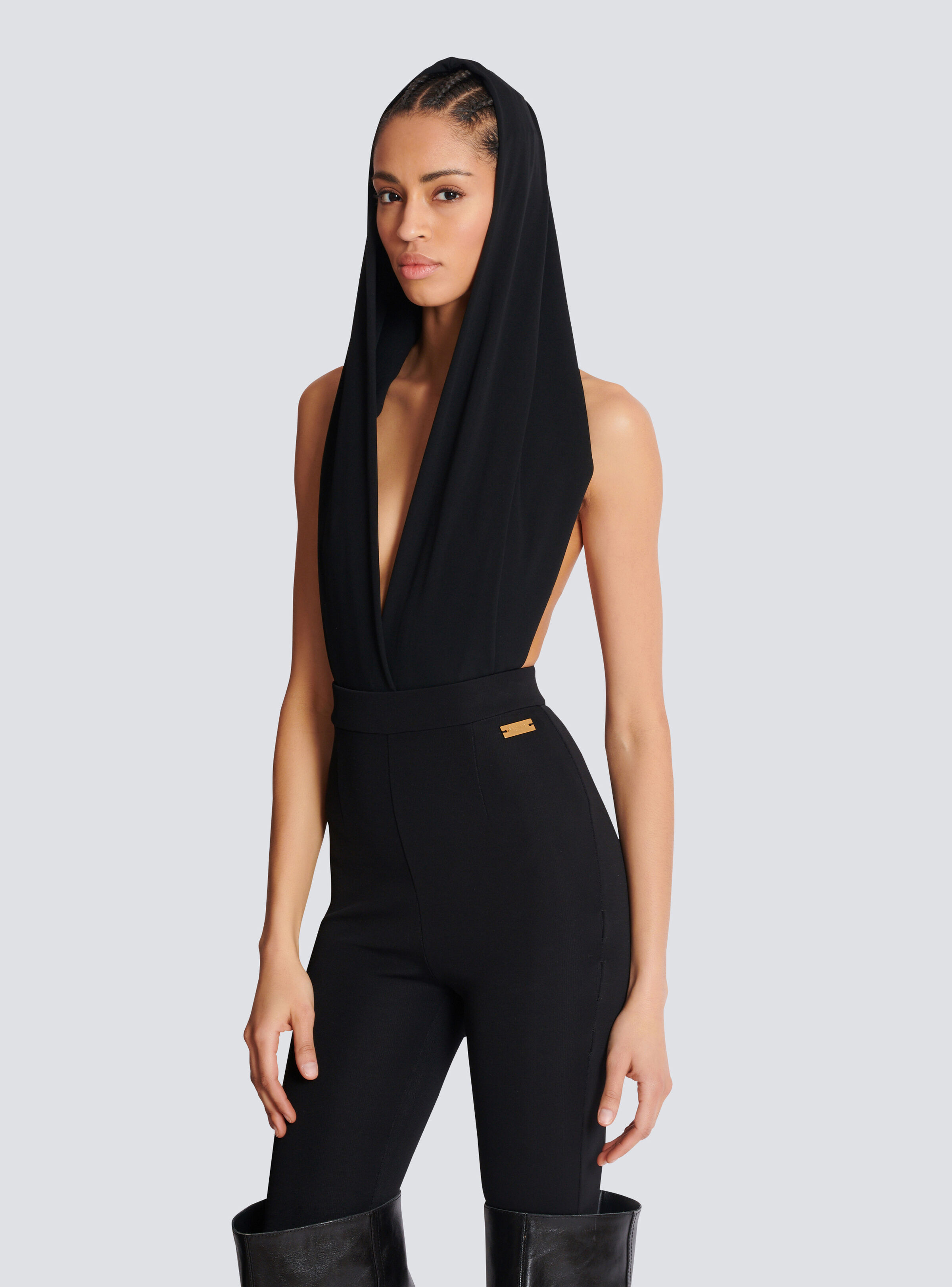 Draped bodysuit with hood - 6