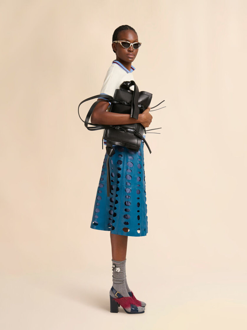 BLUE NAPPA LEATHER SKIRT WITH CUT-OUT DETAILING 5