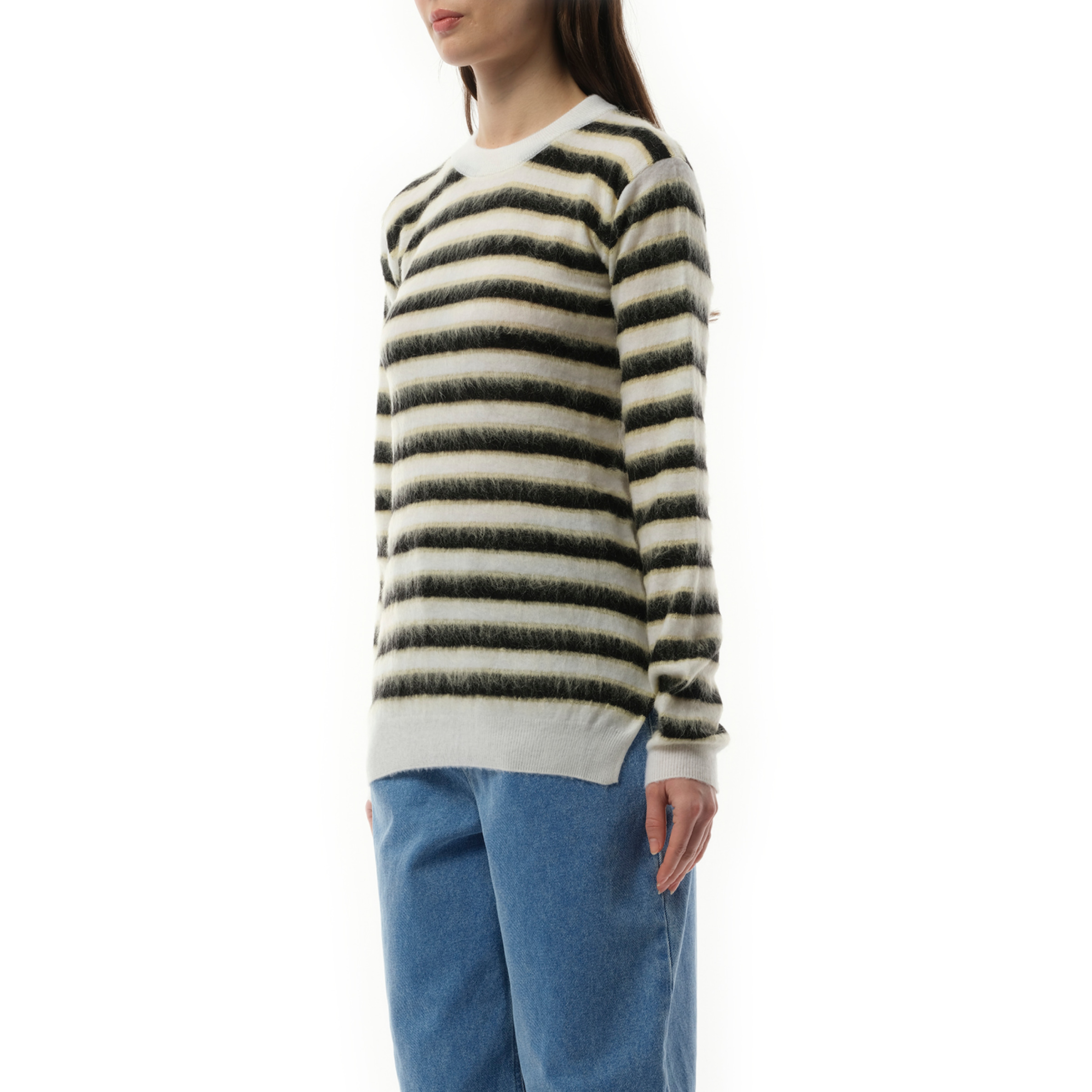 Mohair Stripe Sweater in Light Alabaster - 4