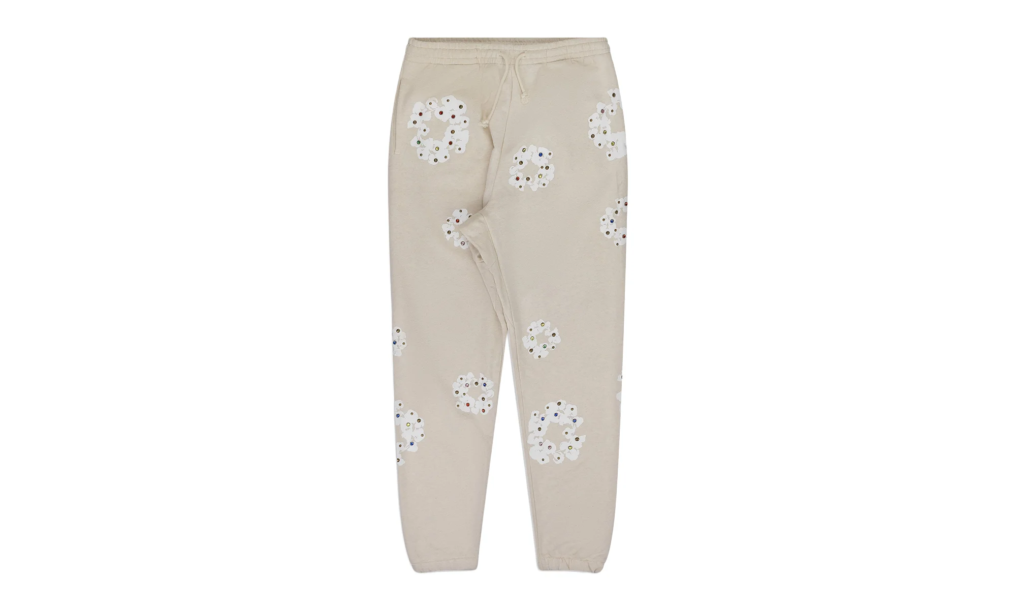 Rhinestone Cotton Wreath Sweatpants "Cream" DT681 - 1