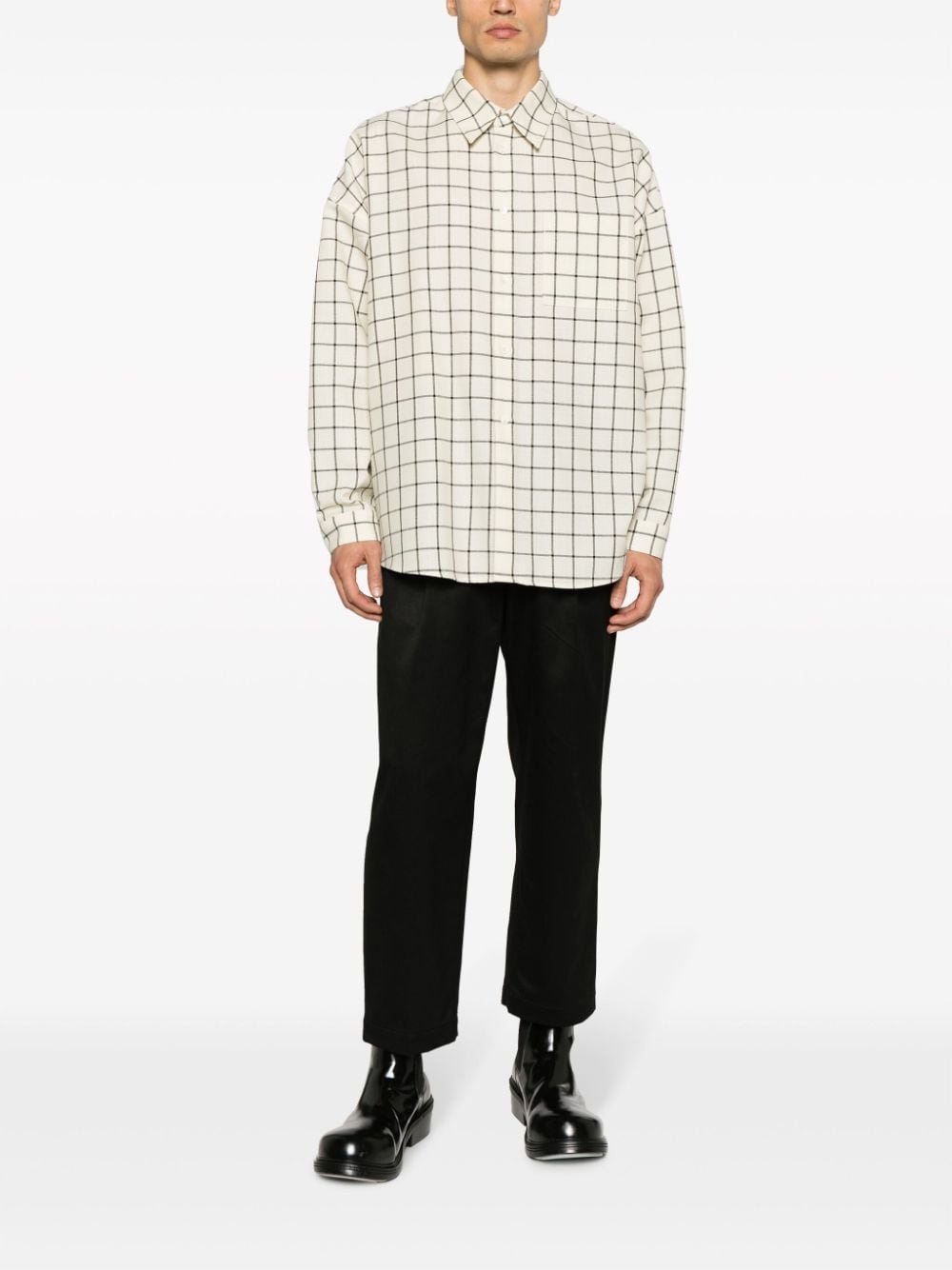grid-pattern virgin wool shirt - 2