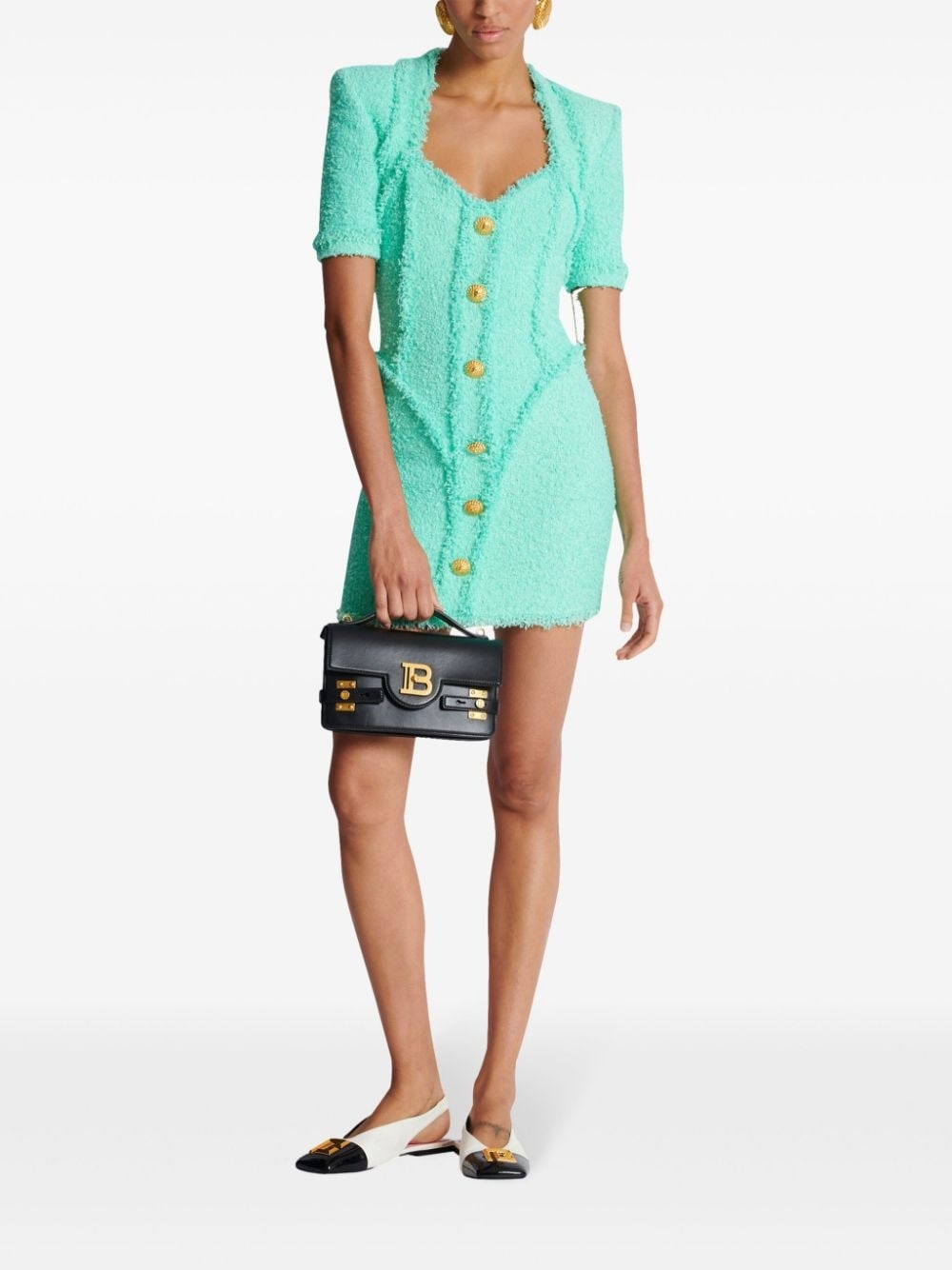 button-embellished tweed minidress - 2