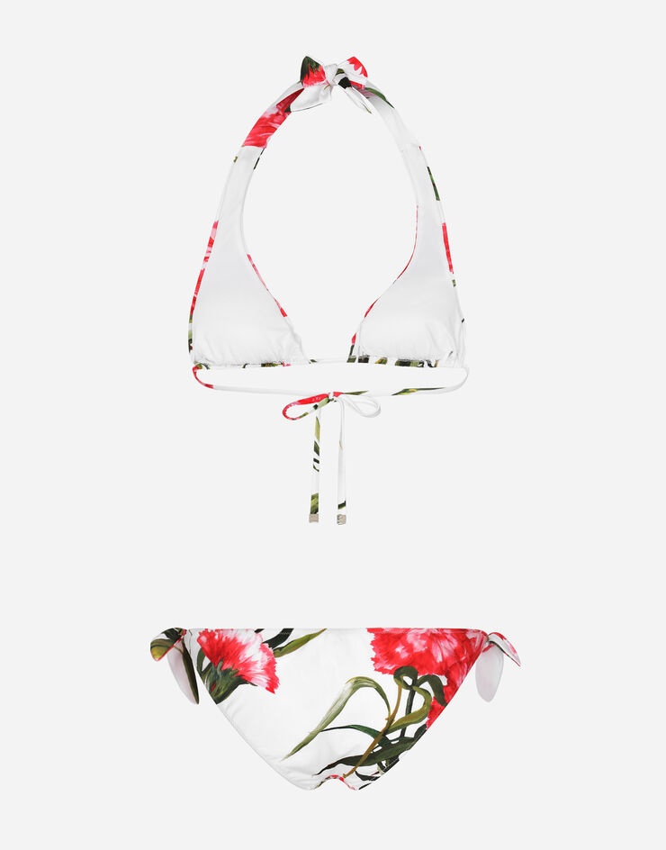 Carnation-print padded triangle bikini - 2