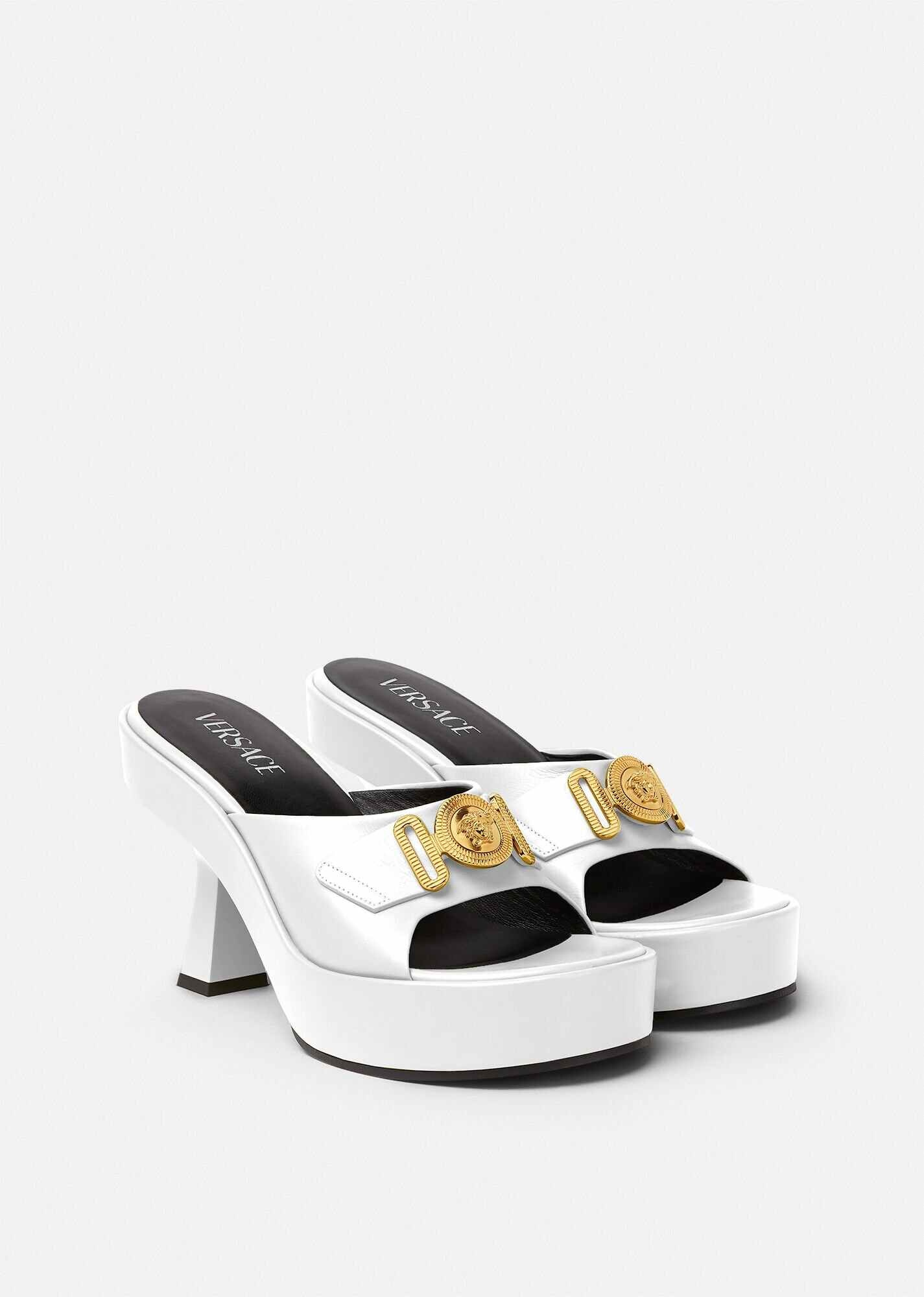 VERSACE♪セール♪MULE Versace Women's Black Gold Medusa Vernice Leather Sandals