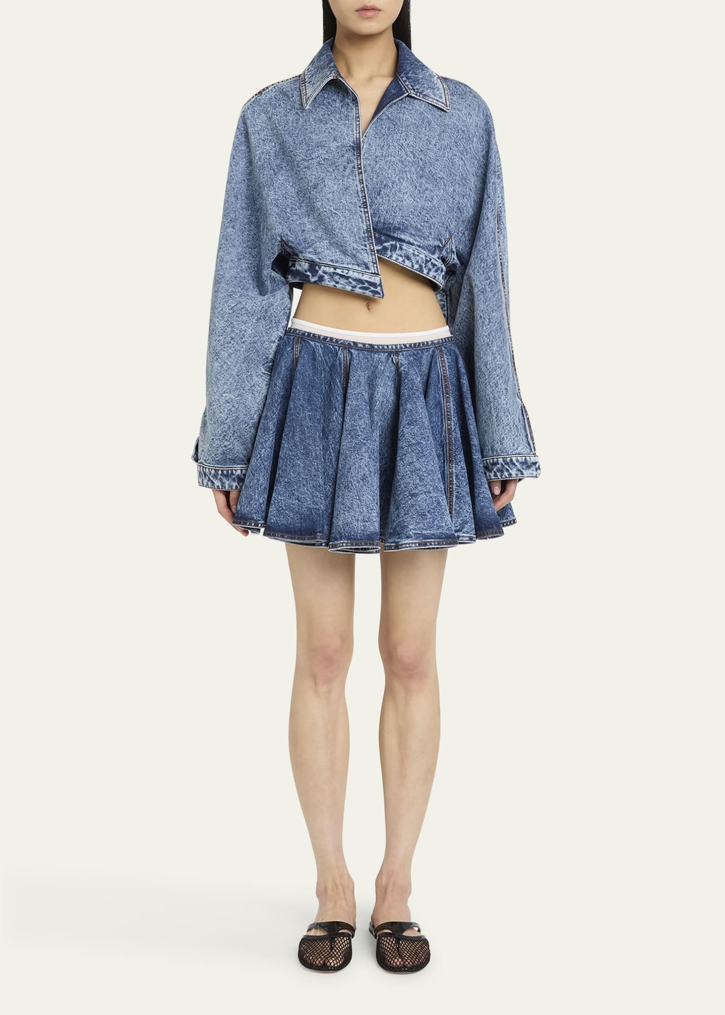 Wrap Denim Cropped Asymmetric Jacket - 2