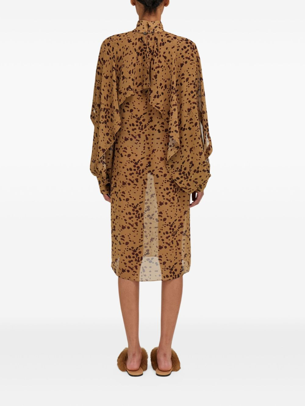 orchid-print cape midi dress - 3