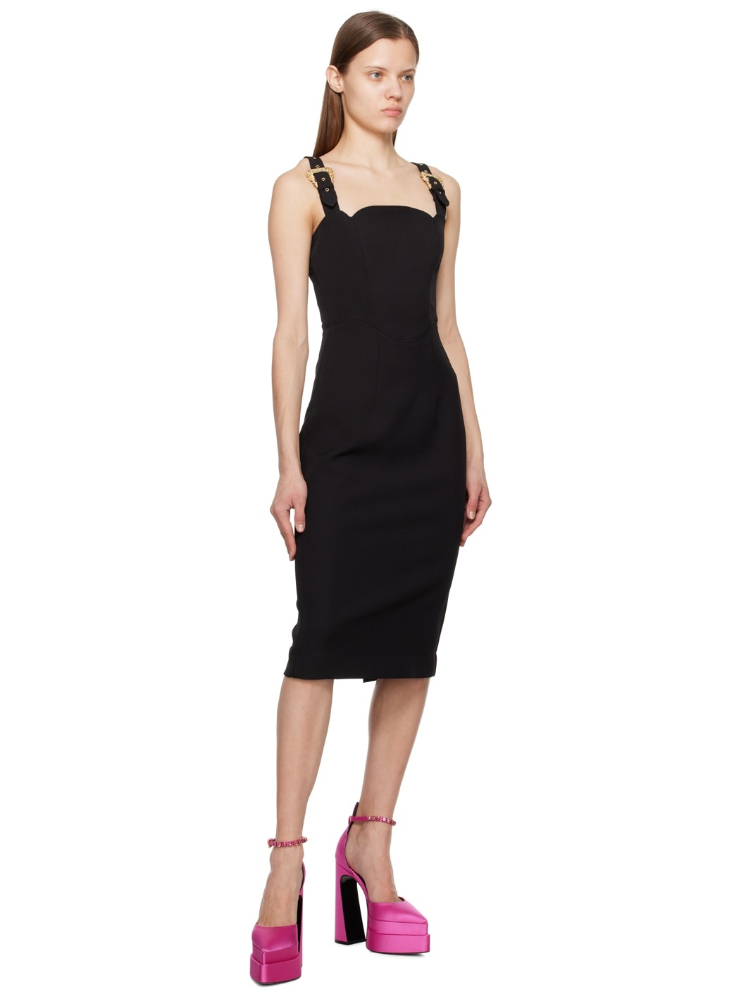 Black Pin-Buckle Midi Dress - 4